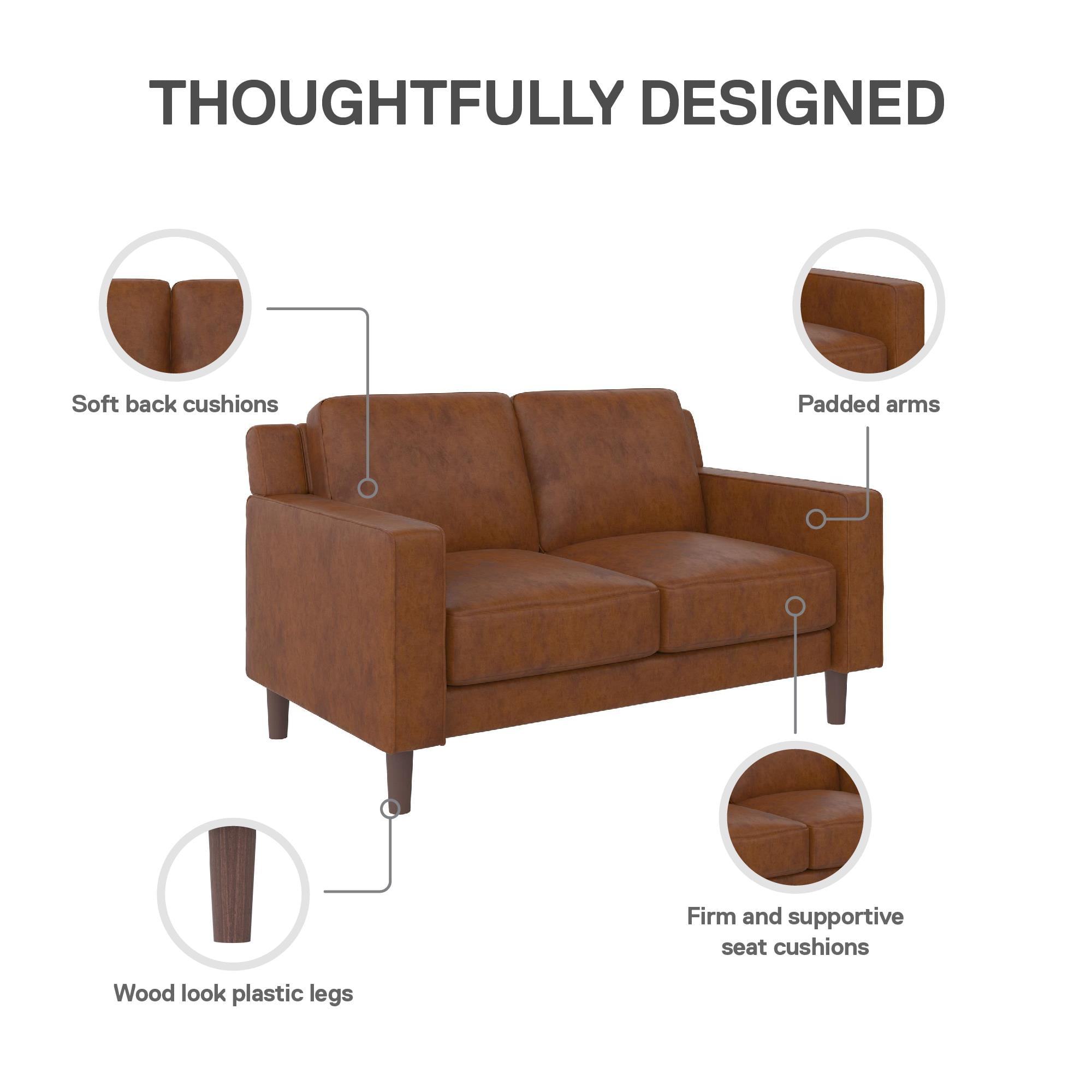 DHP Bryanna Loveseat 2 Seater Sofa , Camel Faux Leather - Image 14