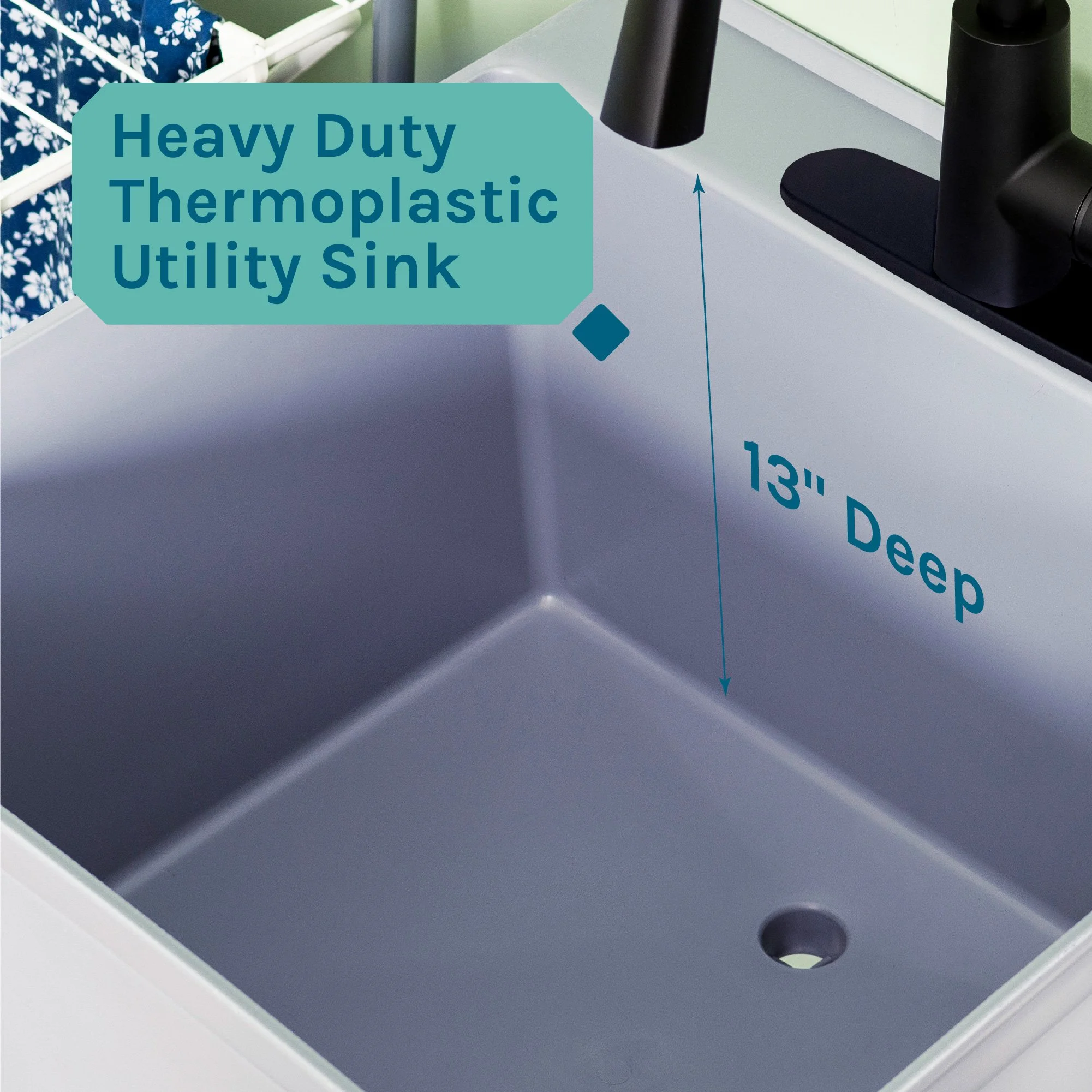 Tehila Grey 19 Gallon Utility Sink with Black High-Arc Faucet - Image 6