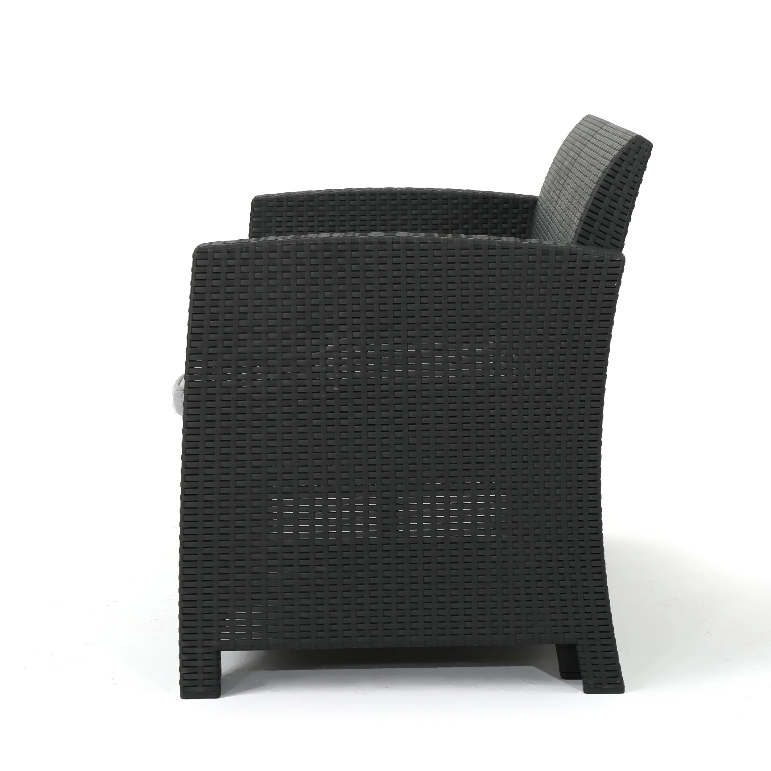 Outdoor 4 Piece Faux Wicker Rattan Style Chat Set with Cushions, Charcoal Light Grey - Image 7