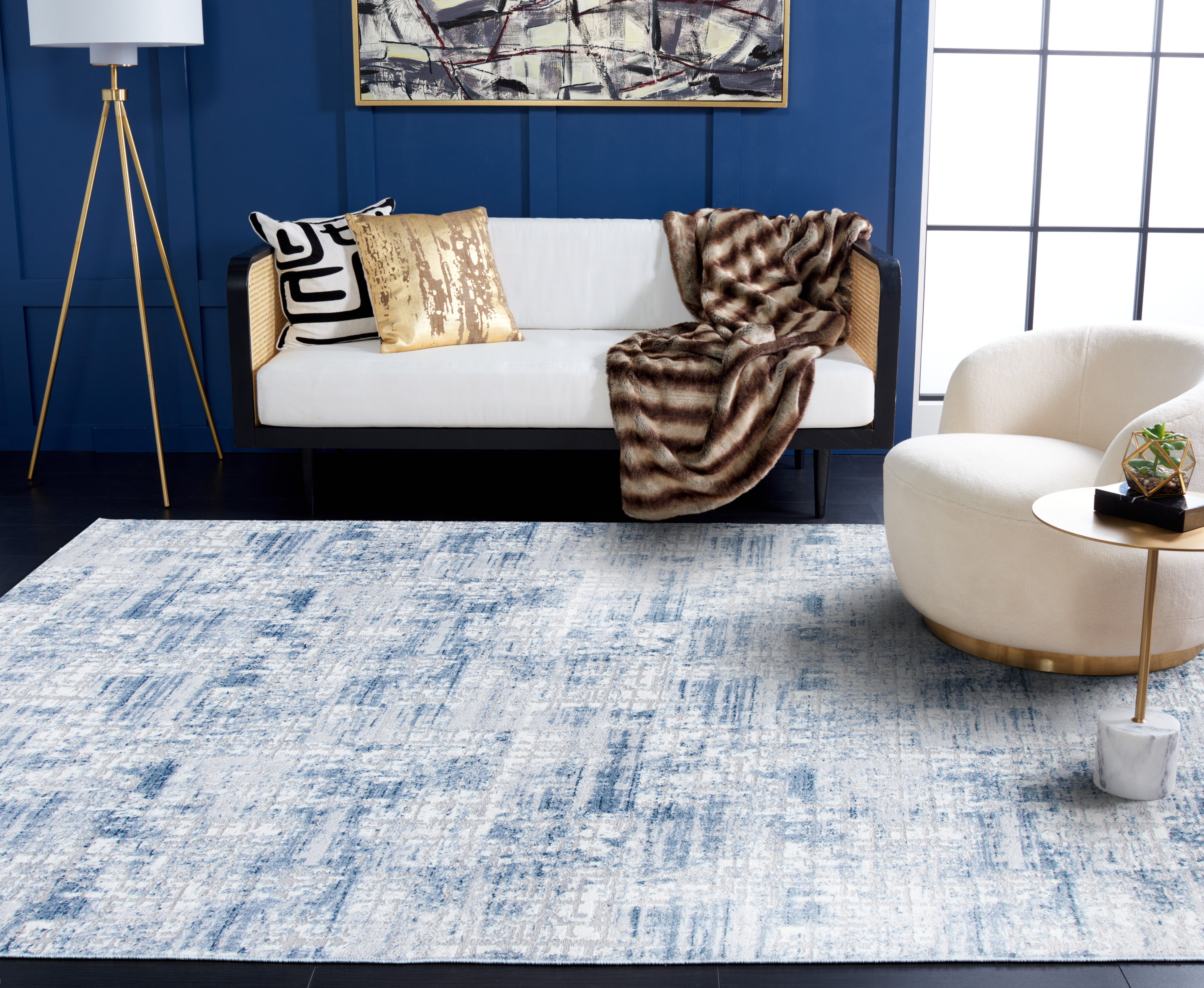 SAFAVIEH Amelia Carrie Abstract Area Rug, Navy/Light Gray, 6' x 9' - Image 9