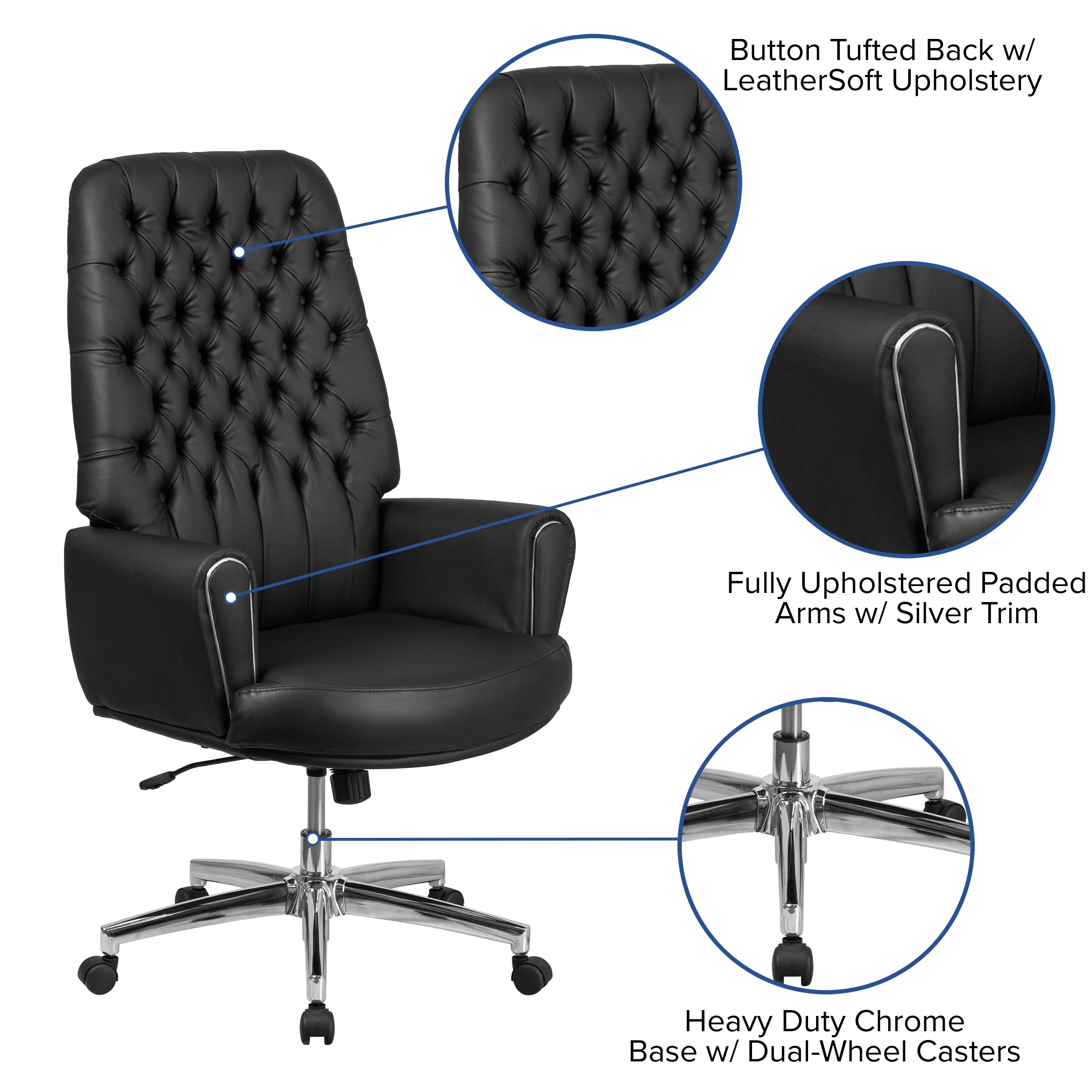 Flash Furniture Hansel High Back Traditional Tufted Black LeatherSoft Executive Swivel Office Chair with Silver Welt Arms - Image 11