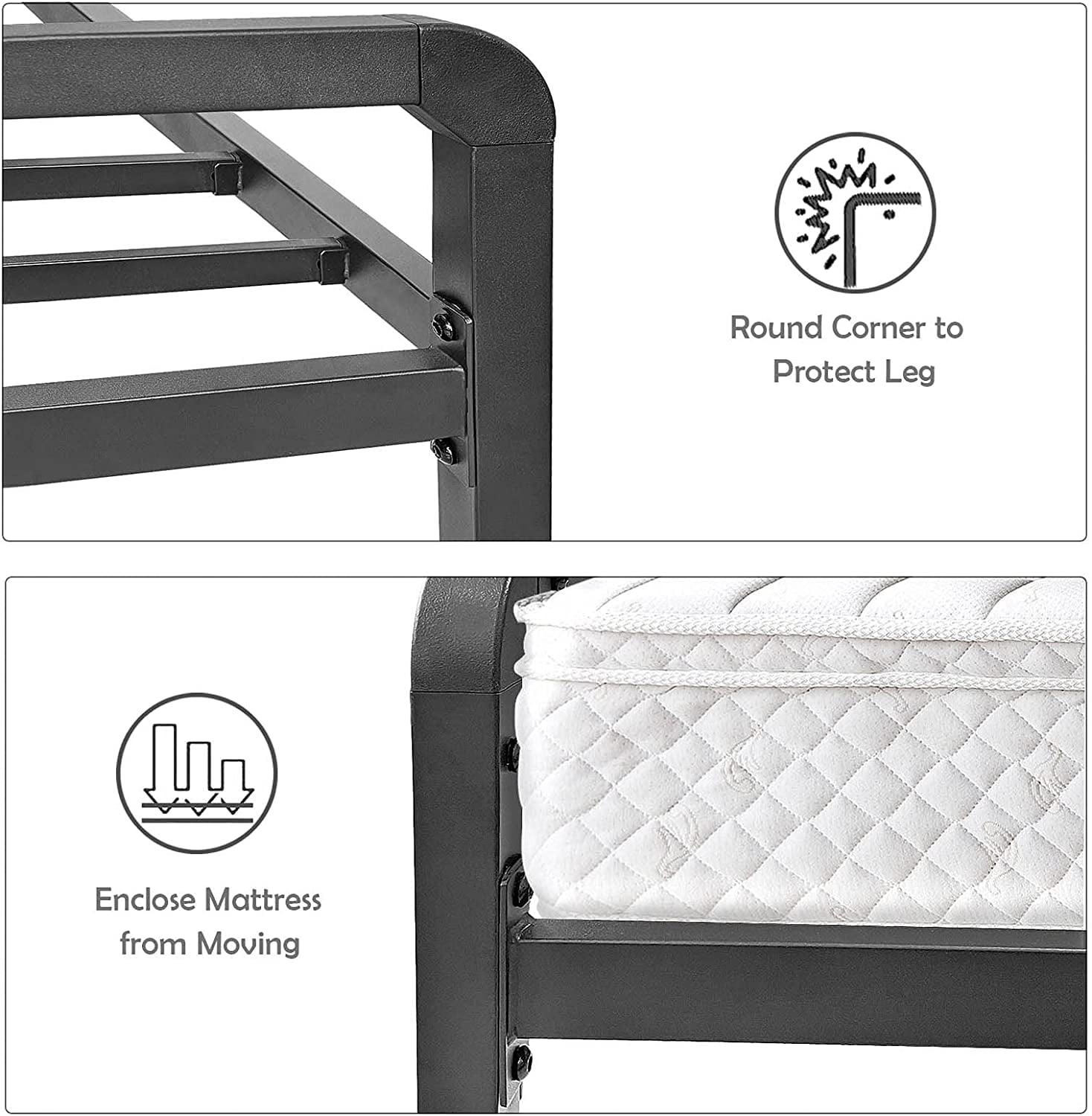 JOM King Bed Frame with Headboard and Storage No Box Spring Needed Metal & Wood Platform Heavy Duty Bedframe Size Black - Image 2