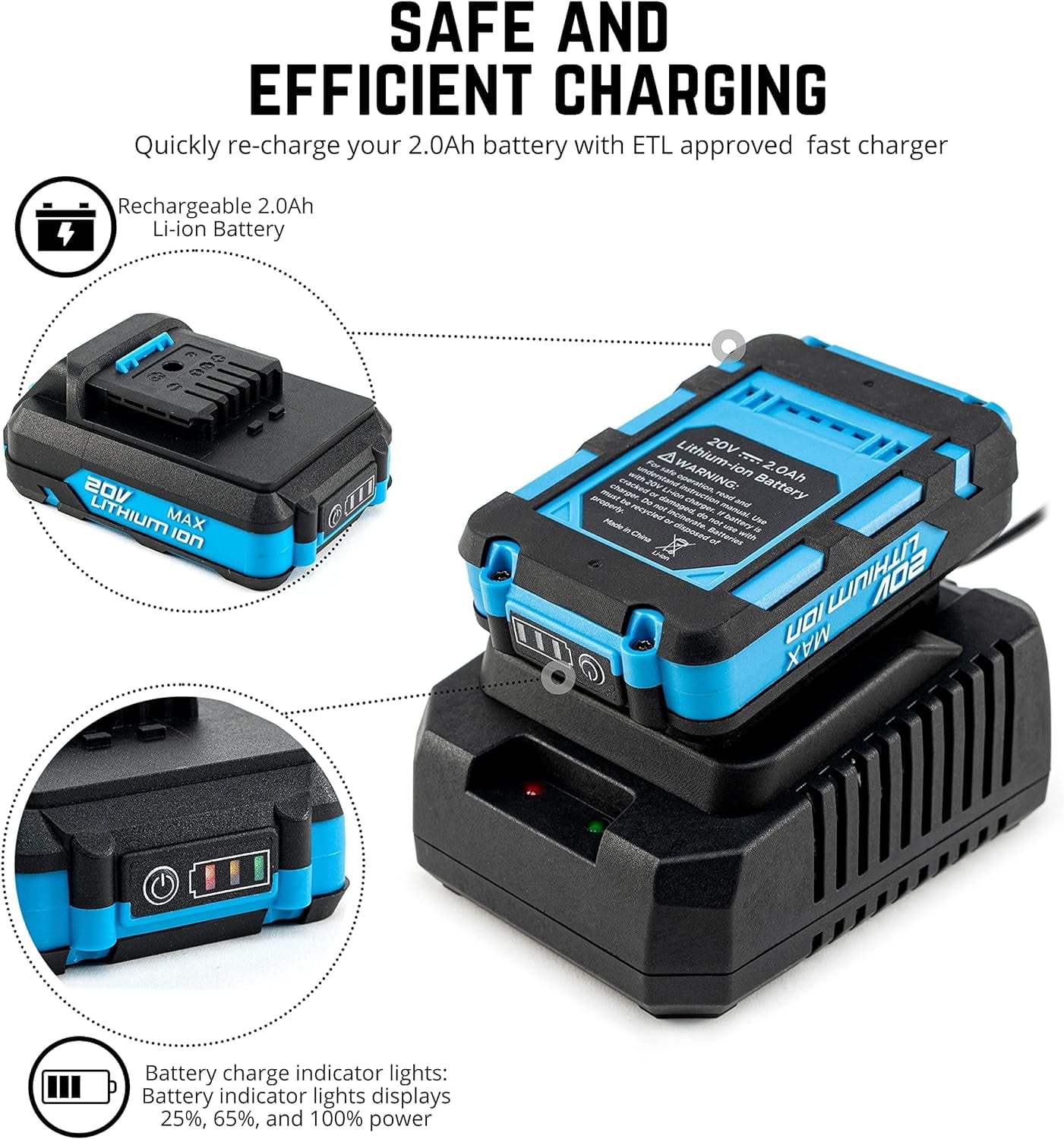 Neiko 10880A 3/8-Inch-Drive Brushless Cordless Impact Wrench, 20-Volt Compact Impact Wrench with Lithium-Ion Charging Battery, Includes Fast Charger, 3/8 Impact Gun, 3/8 Impact Wrench, Impact Driver - Image 6