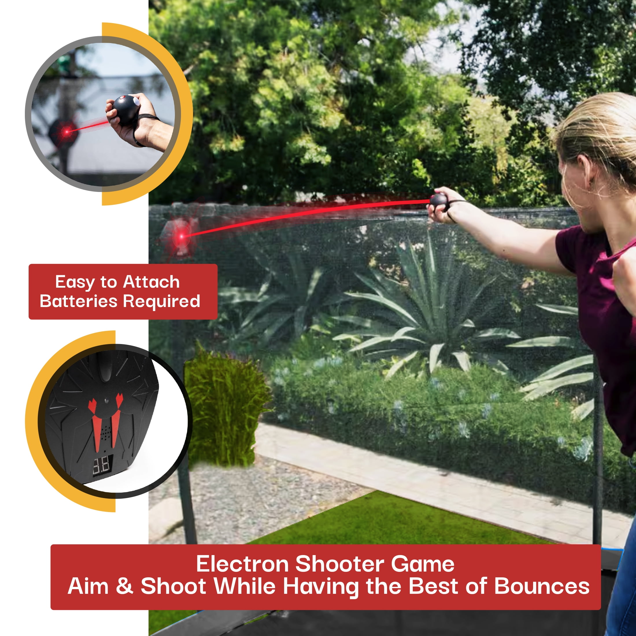 Bounce Pro 14ft Multiplay Trampoline & Enclosure Combo Set with Basketball, Electron Shooter Game, Flash Light Zone Features, Painted Legs & Phone Pouch - Image 6