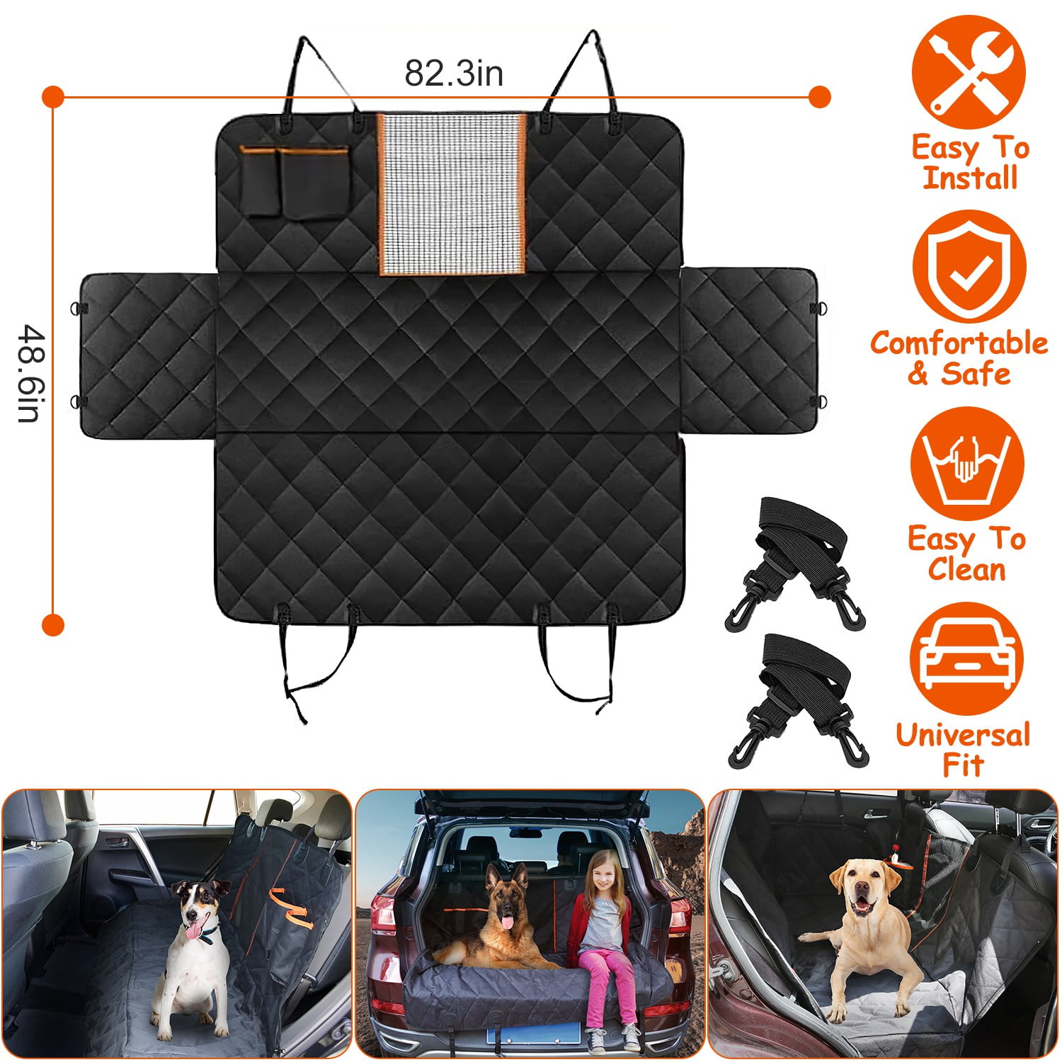 48.6x82.3in Dog Car Seat Cover Moclever Water Resistant Scratchproof Pet Car Rear Protector Mat Pet Back Seat Hammock with 2 Door Slide Straps for Car Truck SUV, Black - Image 13