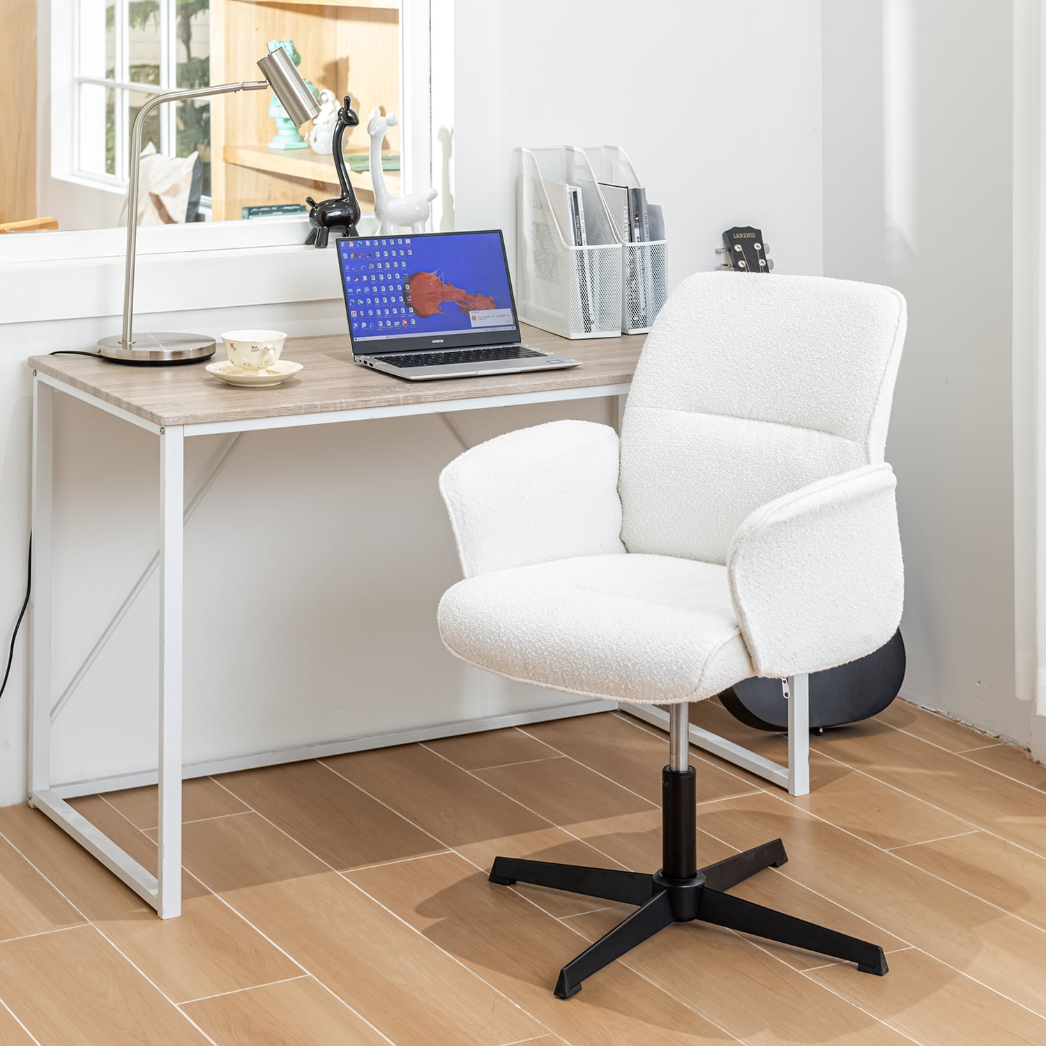 Homy Casa Office Desk Chair, Swivel Height Adjustable Wide Seat Computer Task Vanity Chair for Home Office, Beige - Image 7