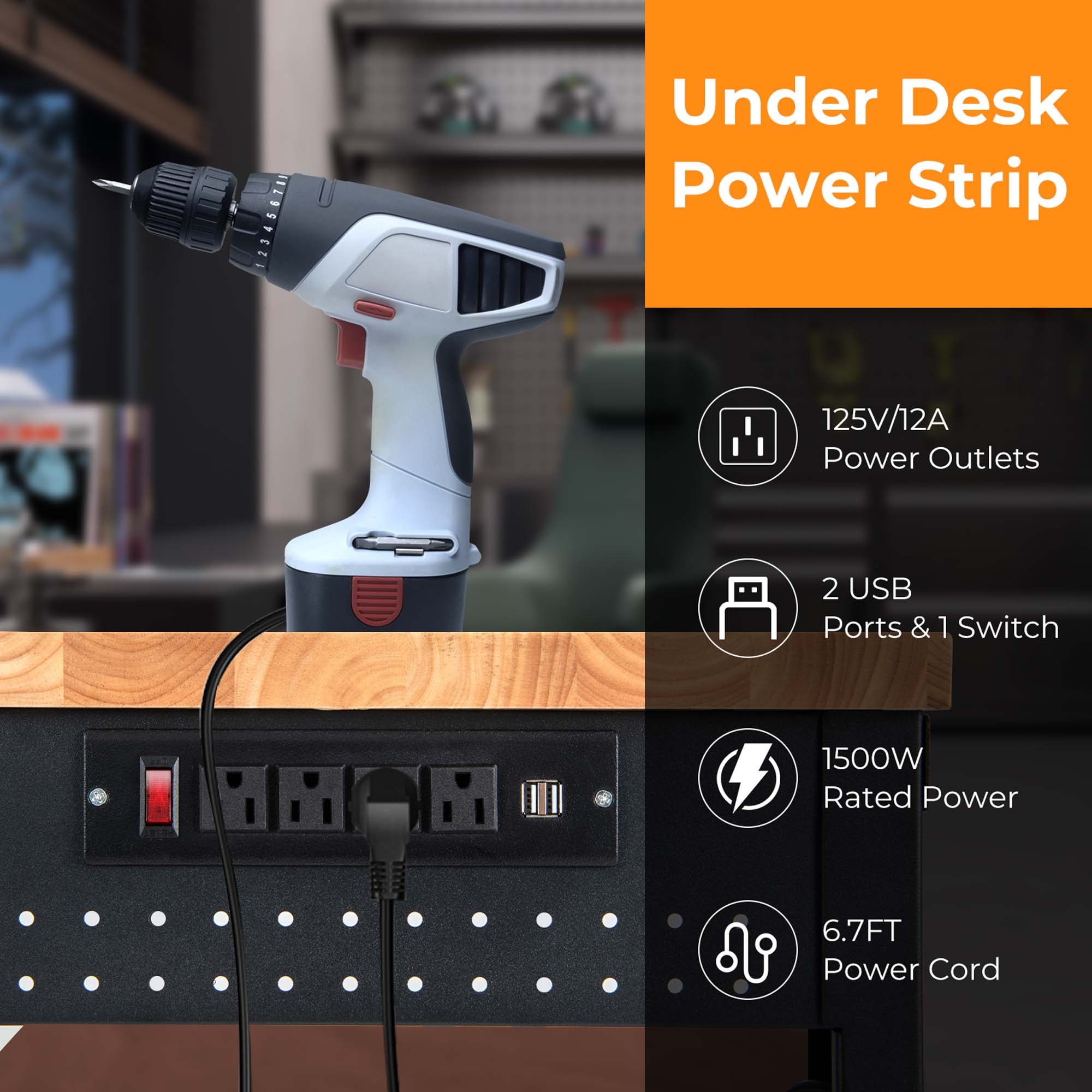Costway 53" Adjustable Height Workbench 1760lbs Capacity Workstation w/ Power Outlets - Image 6