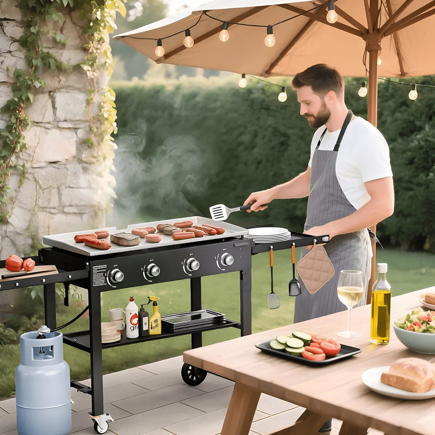 SUGIFT 36" 4-Burner Propane Gas Griddle, 60,000 BTU Flat Top Grill with Side Shelf for Outdoor BBQ & Camping - Image 8