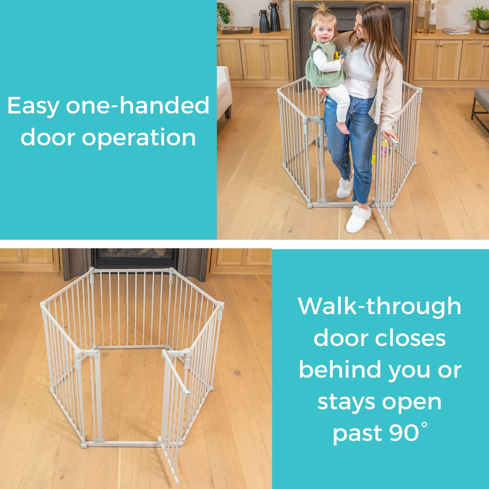 Toddleroo by North States 3-in-1 Superyard Baby Extra Wide Gate & Play Yard, Taupe Metal - Image 5