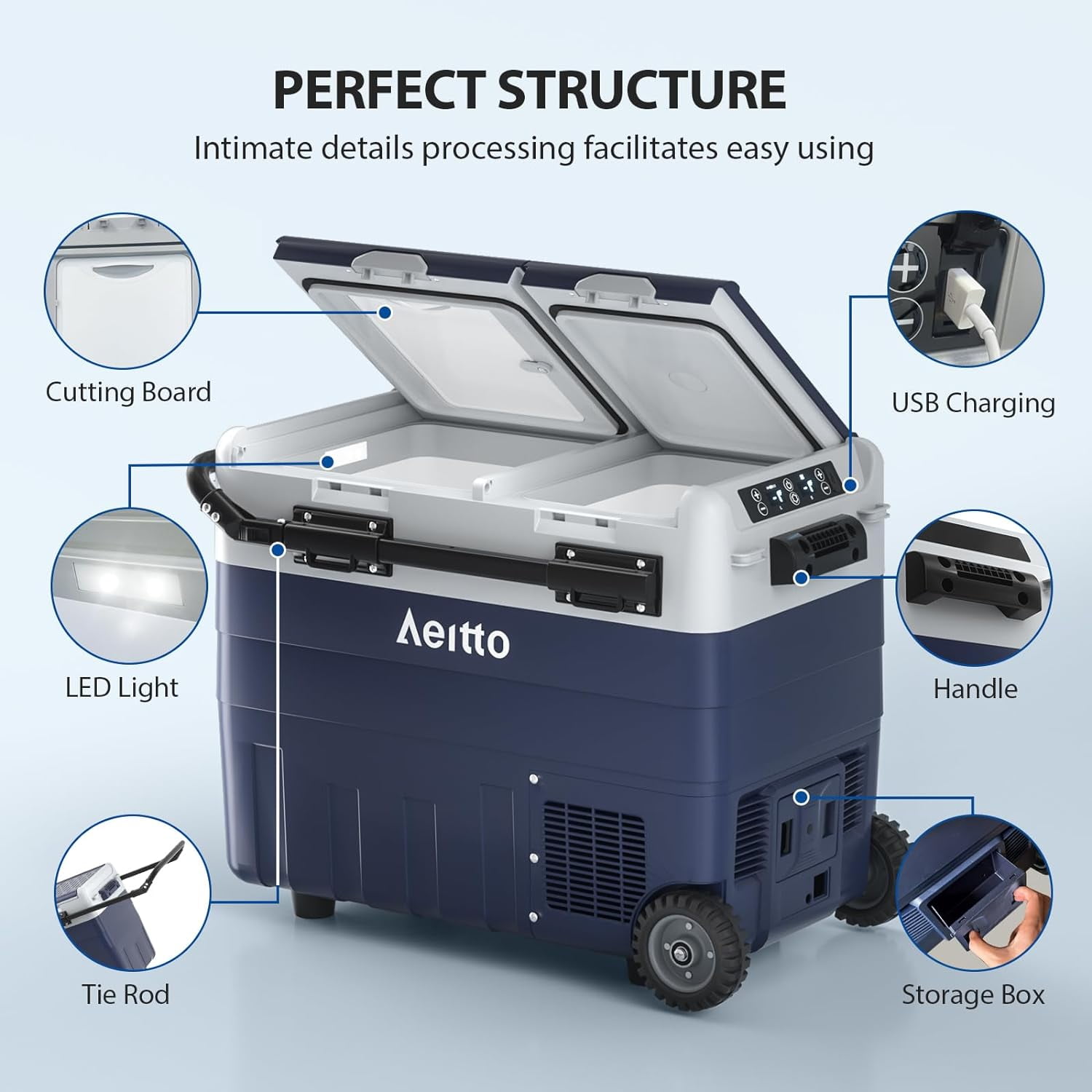 Aeitto 12 Volt Car Refrigerator, 52QT(50L) Dual Zone Portable Car Fridge Freezer -4℉-68℉ Electric Cooler Dual Temp Control Cooling Freezing 12/24V DC & 100-240V AC for Travel, Camping, RV, Road, Home - Image 8