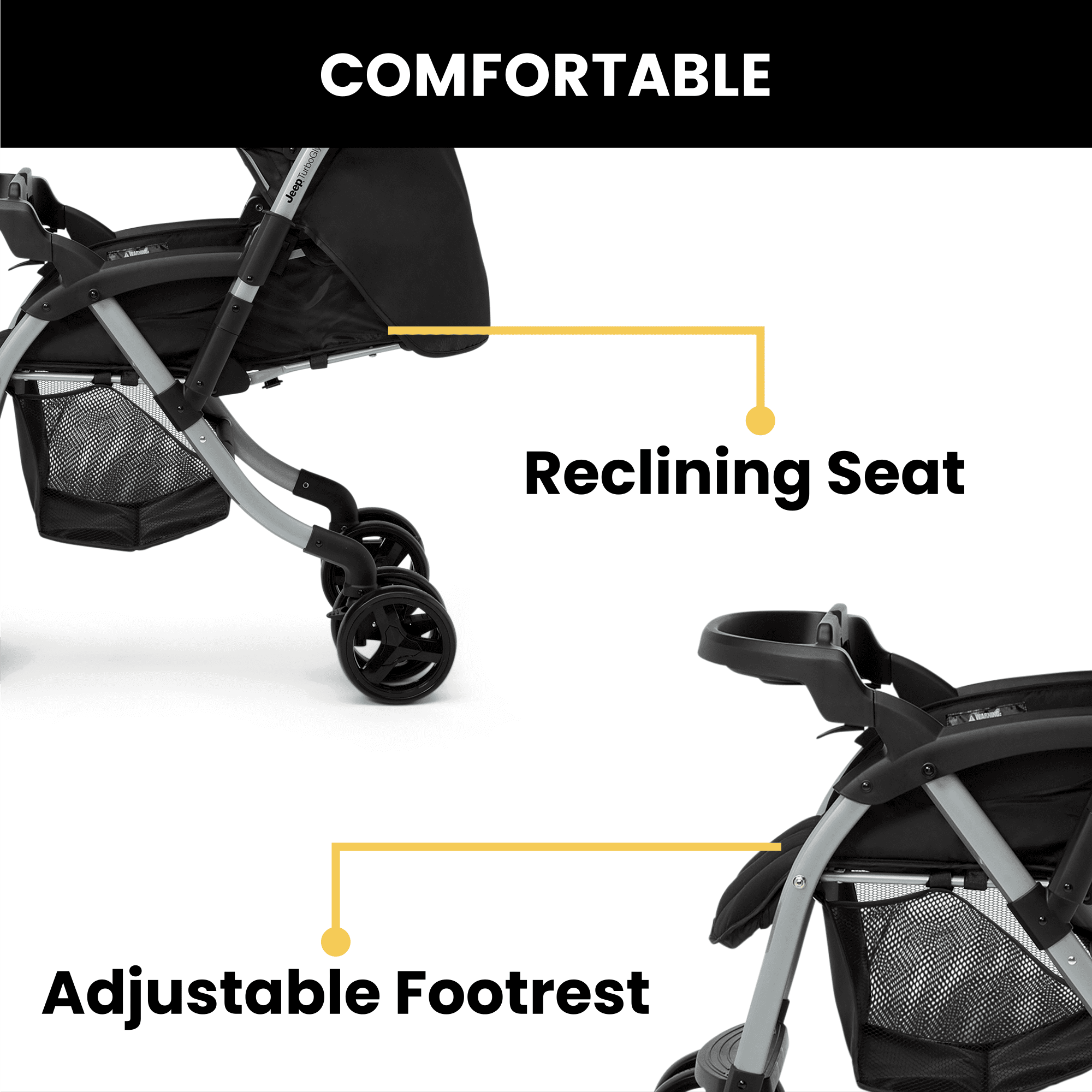 Jeep TurboGlyde Reversible Handle Stroller by Delta Children, Black - Image 6