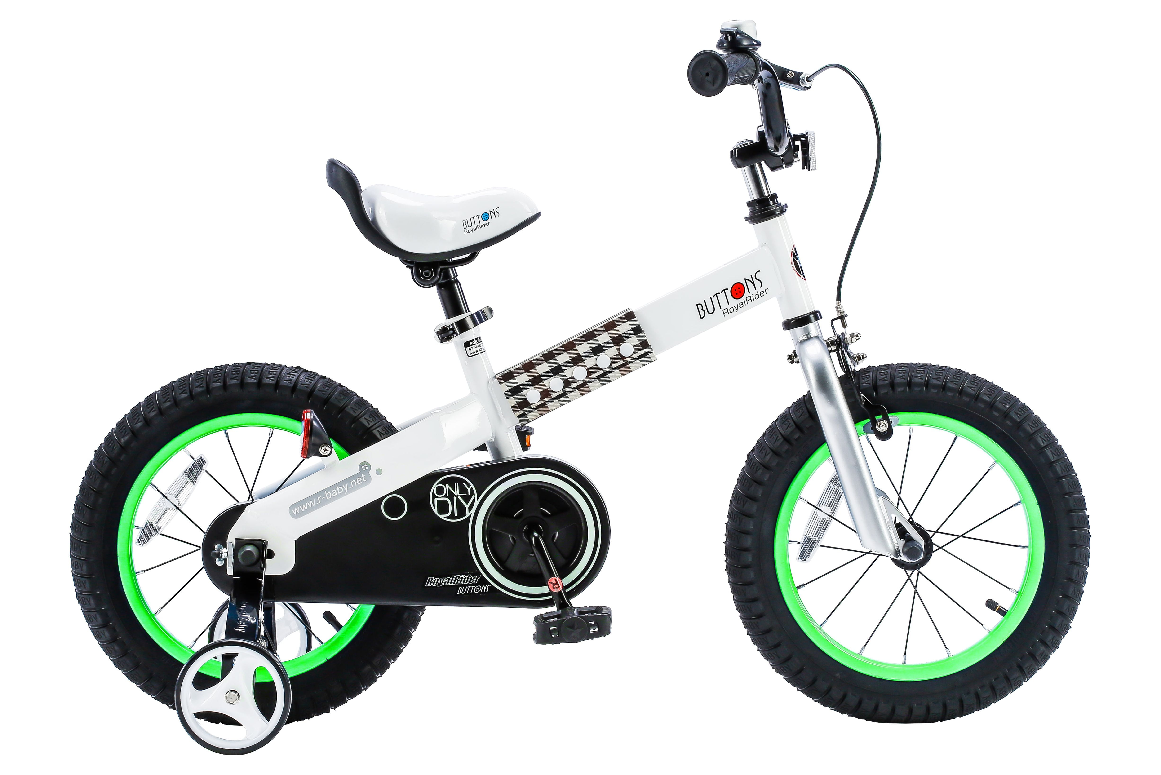 RoyalBaby Buttons 12-inch Kids Bicycle White and Green Color With Training Wheels - Image 10
