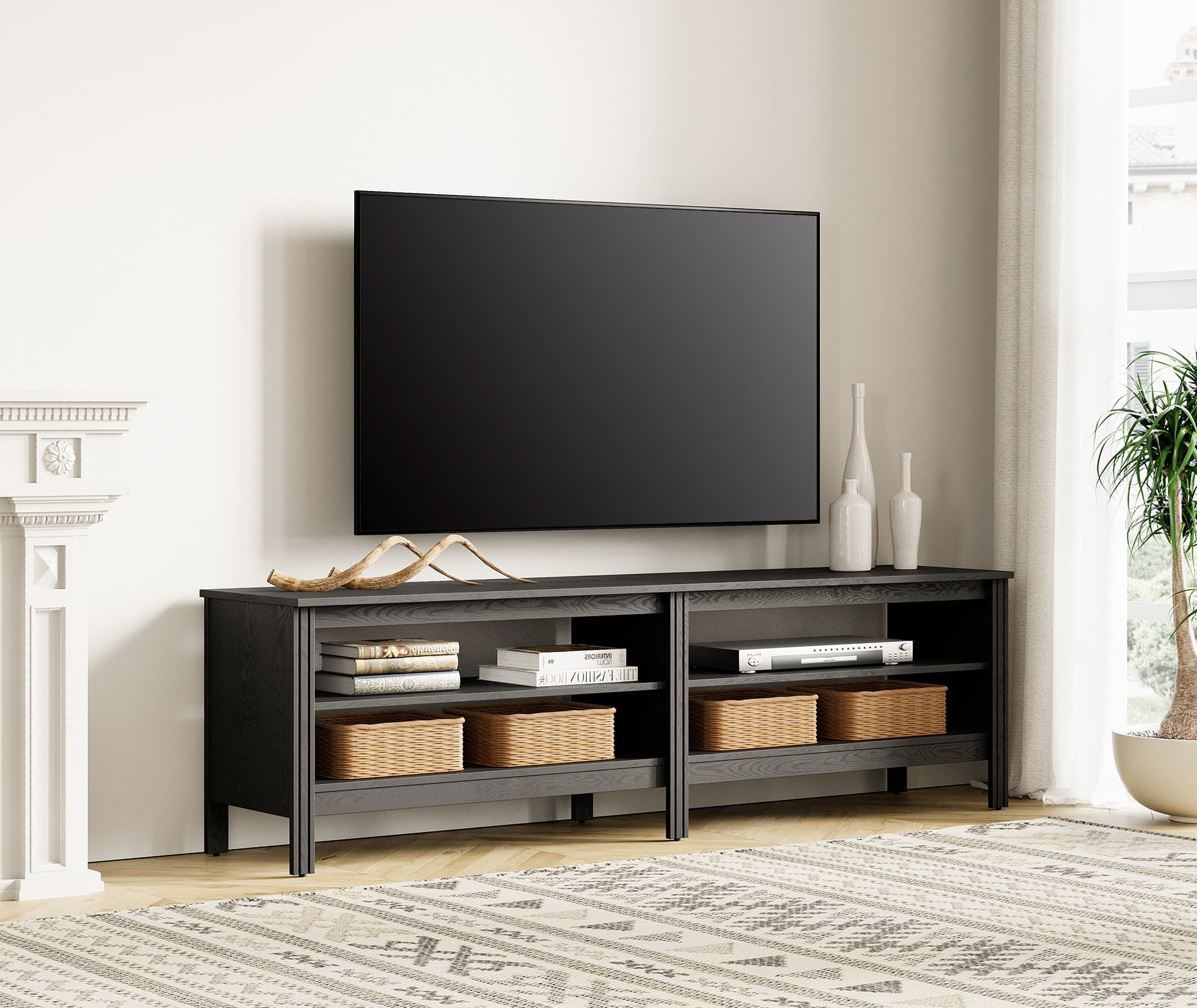 TV Stand for 75 inch TV Entertainment Center , Wood Modern TV Console Storage for 80 70 65 inch TV for Living Room Bedroom, Black, 70 inch - Image 6