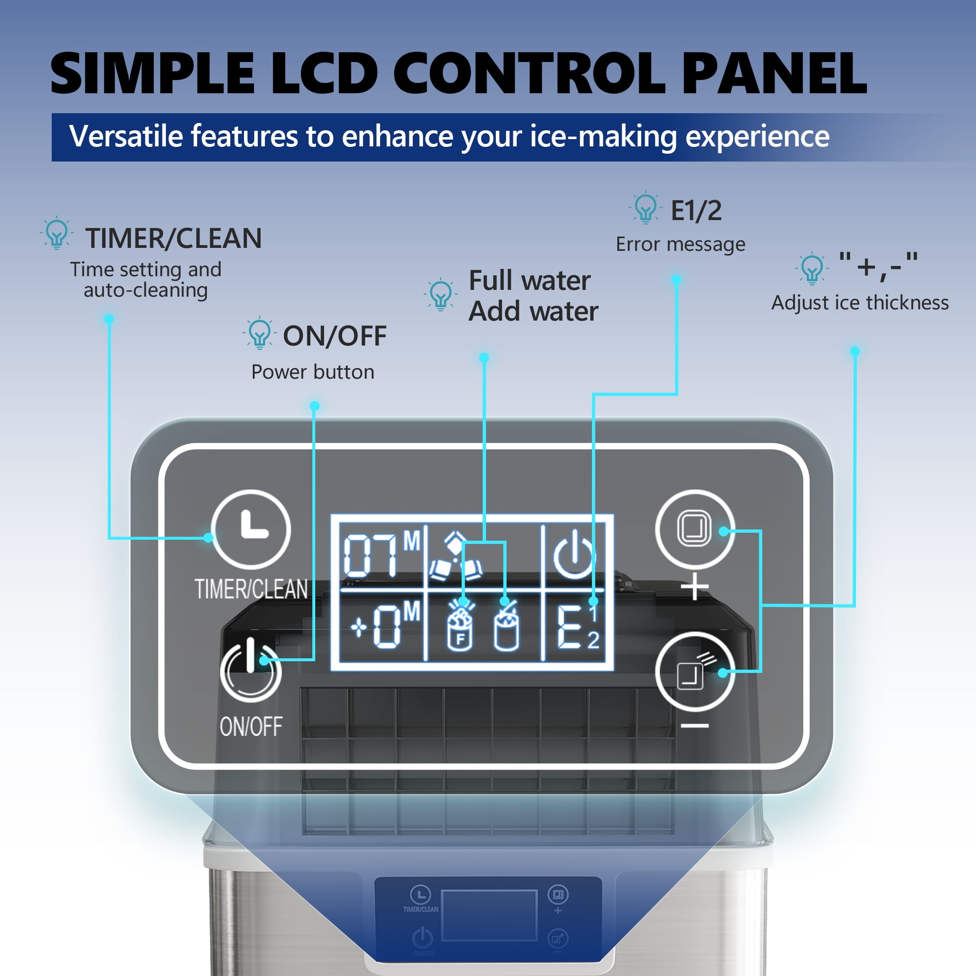 Simzlife Ice Cube Maker Machine Countertop with External Water Tank, 45Lbs/24H, 24Pcs Ready in 13 Mins,Auto-Cleaning,for Home/Kitchen/Office - Image 6