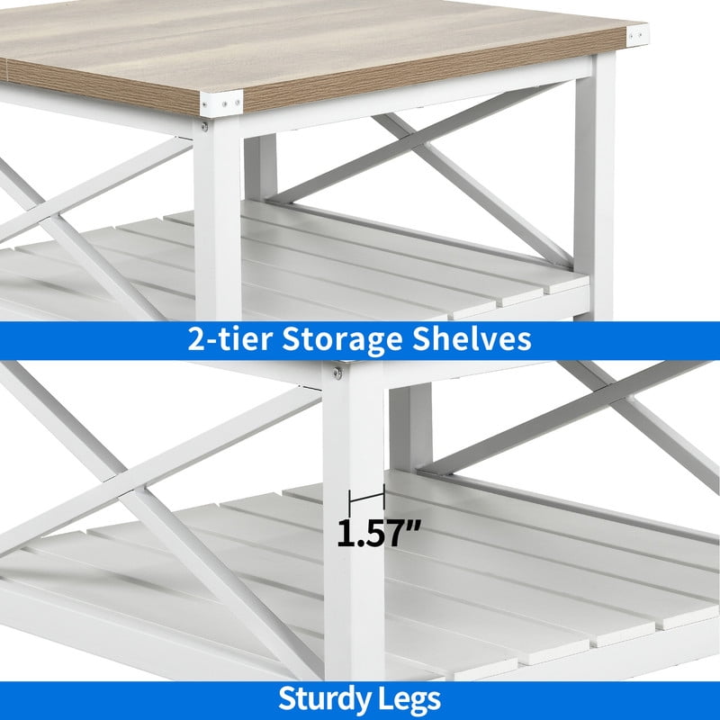 Uforic Farmhouse Coffee Table Square Wood Center Table with Storage for Living Room, Gray Wash - Image 5