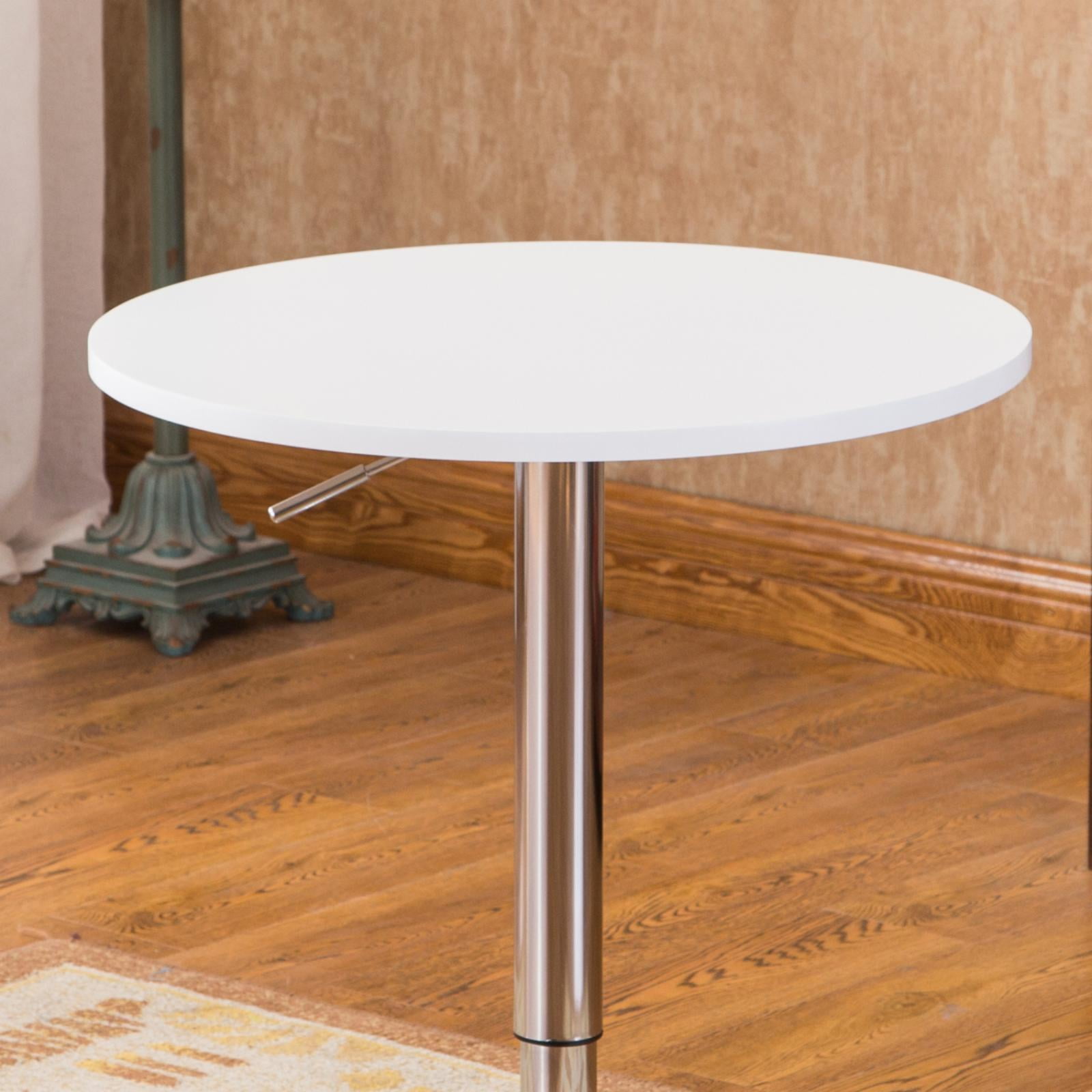 Roundhill Furniture Baxton White Adjustable Height Wood and Chrome Metal Bar Table and 2 Chrome Air Lift Adjustable Swivel Stools Set - Image 12