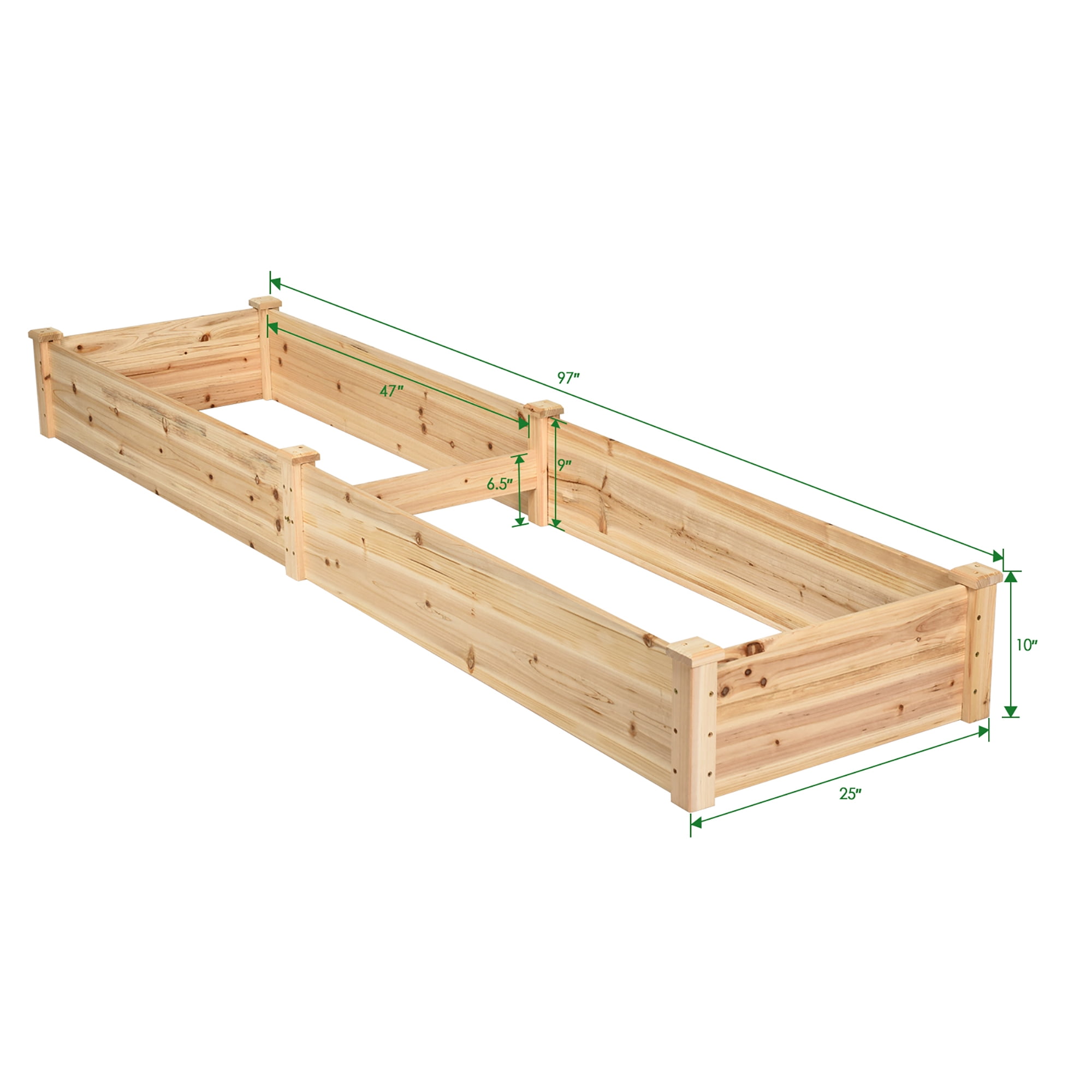 Costway Wooden Vegetable Raised Garden Bed Backyard Patio Grow Flowers Planter with 2 Planting Compartments - Image 11