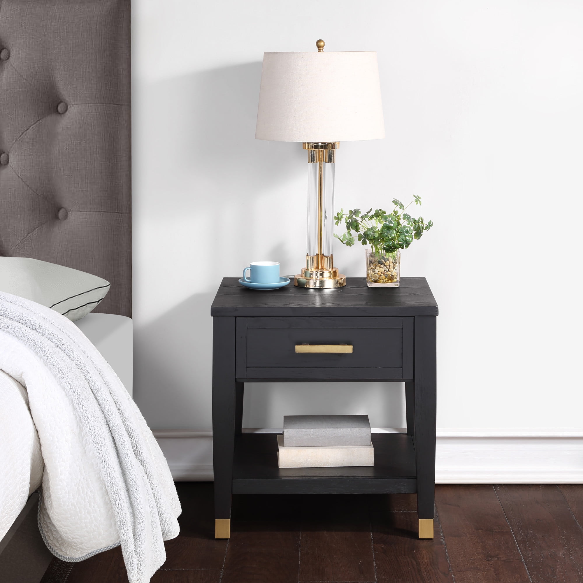 Yves Rubbed Charcoal Wood 1-drawer End Table - Image 8