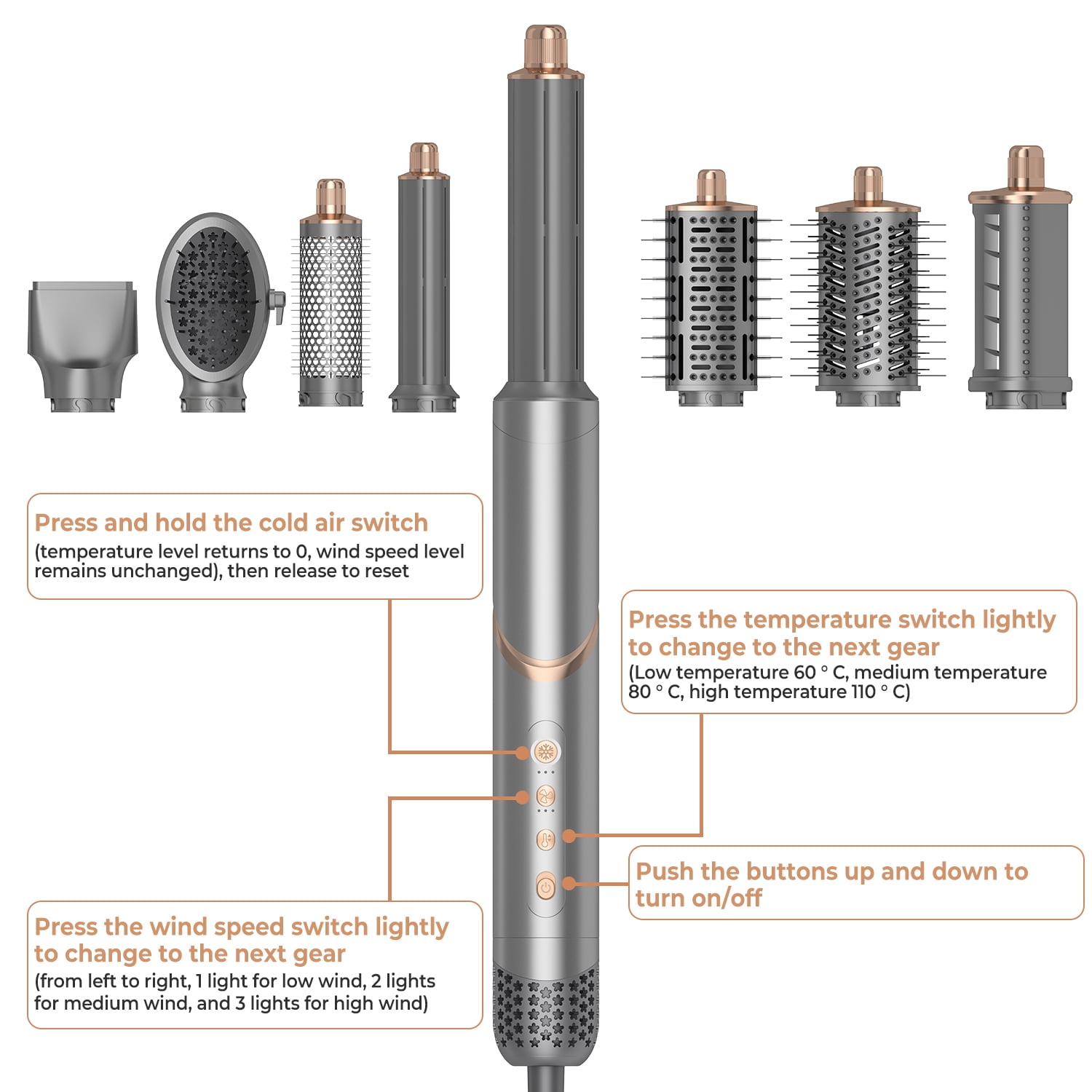 8 in 1 Hair Blow Dryer Brush Set,Professional 110,000 RPM Hot Air Brush Set for Fast Drying,Curling Volumizing Smoothing & Styling, Hair Styler, Oval Brush - Image 9