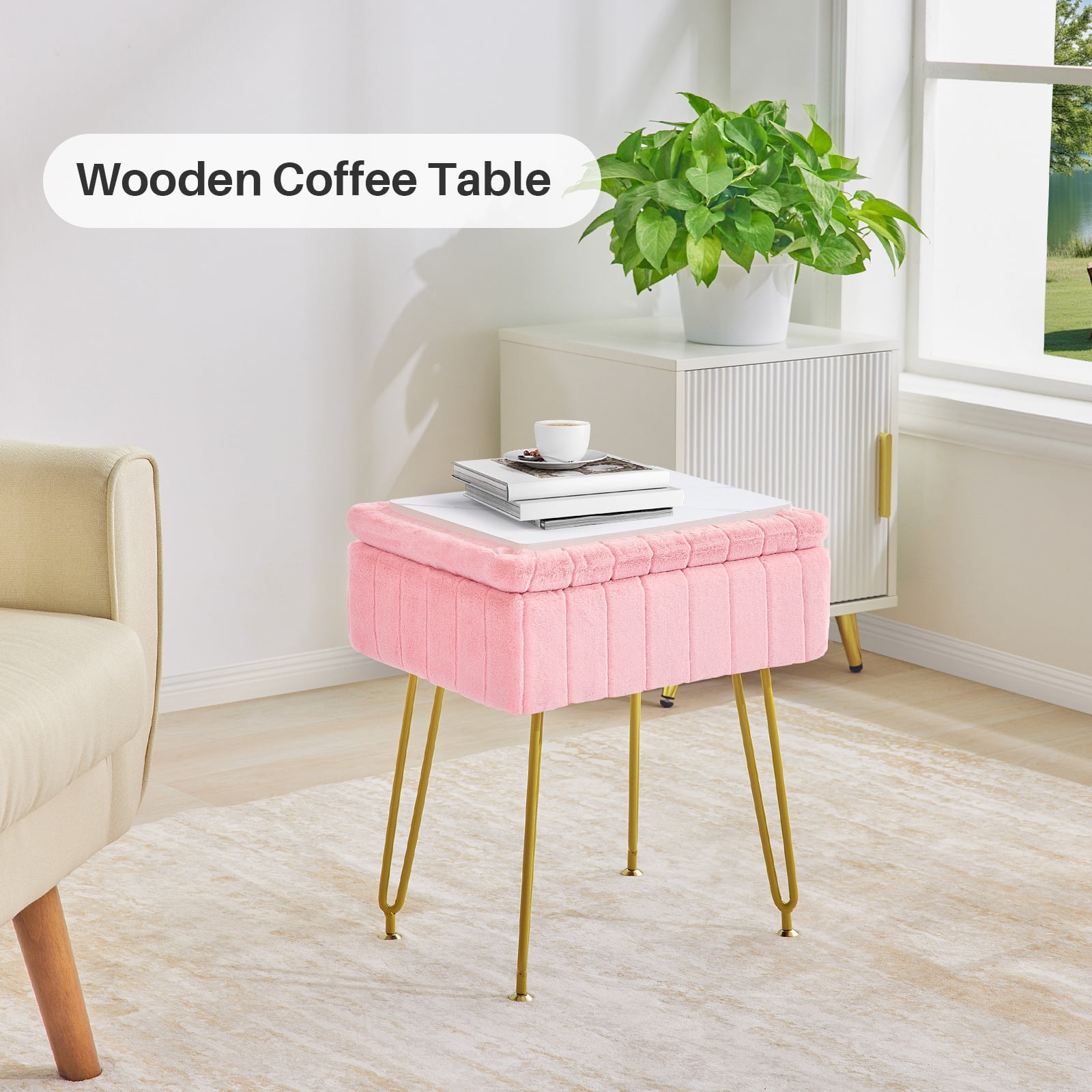 Redlife Vanity Stool Chair with Storage Faux Fur Makeup Ottoman Small Dresser Chair for Bedroom - Image 6