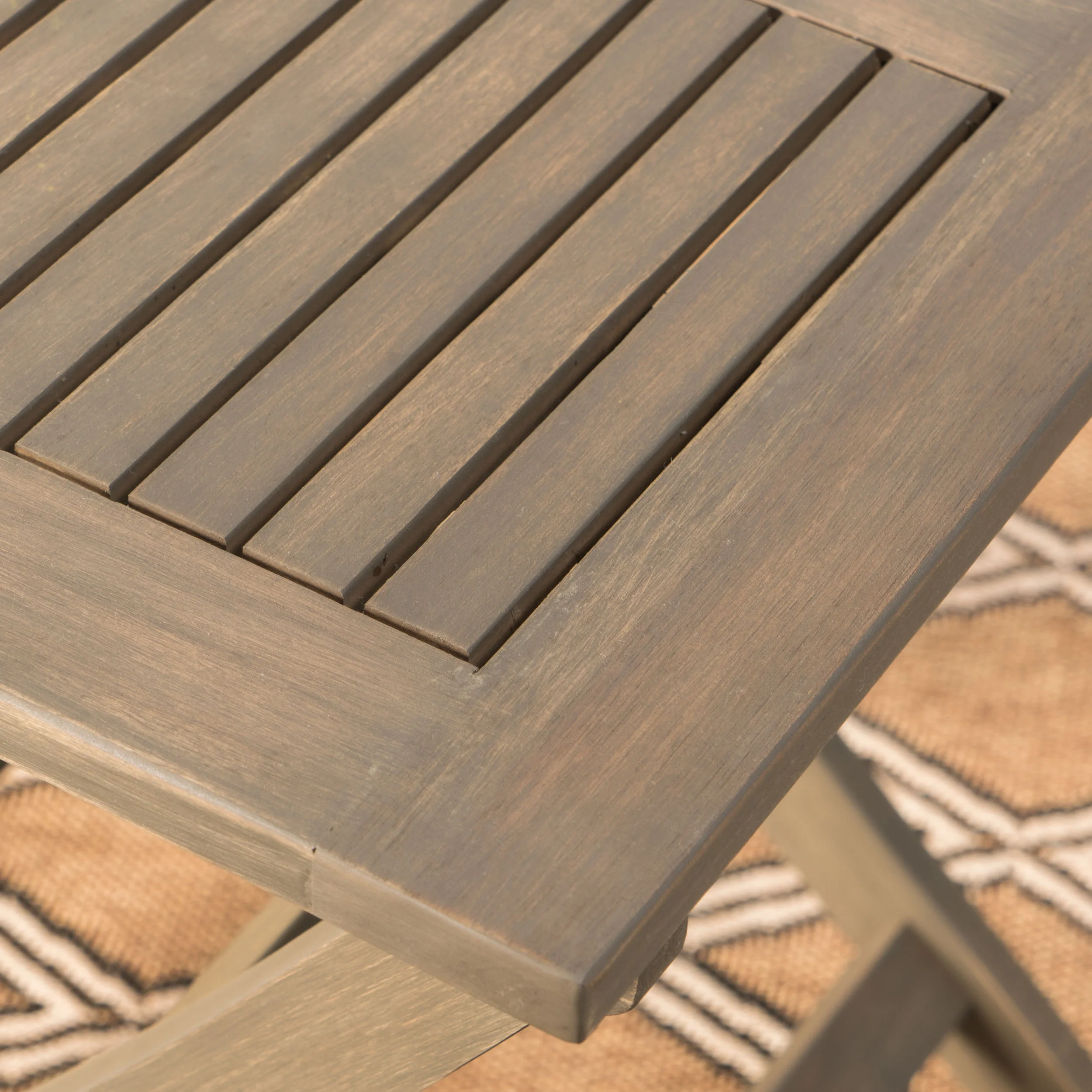 Bristle Outdoor 3 Piece Foldable Acacia Wood Bistro Set, Grey - Image 3