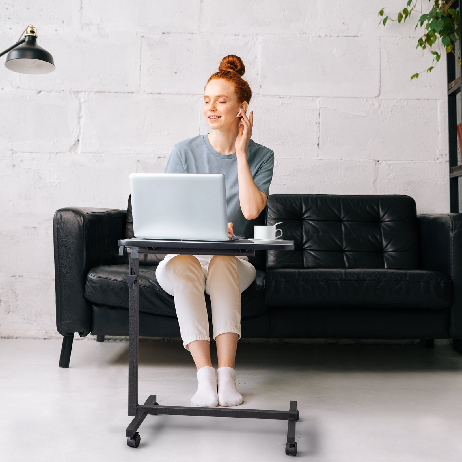 Ktaxon Adjustable Overbed Bedside Table Lap Desk with Wheels for Home Office, Gray - Image 7