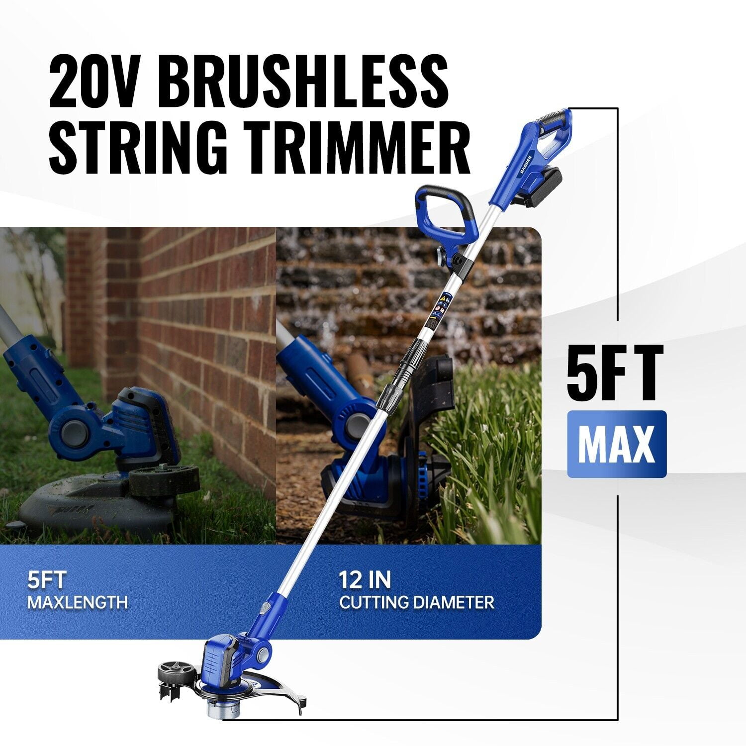 WILD BADGER POWER 20V Weed Wacker, Leaf Blower, Wheeled Edger Kit Electric with 2 * 2Ah Battery & Charger, String Trimmer, Lightweight, Adjustable Telescopic Shaft, Fast-Charging - Image 9