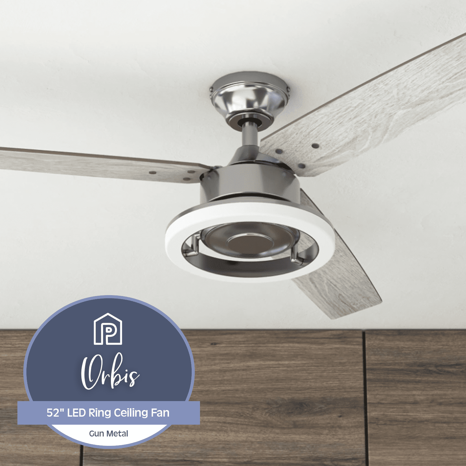 Prominence Home 52" Orbis Gun Metal Remote Control Ceiling Fan, 3 Blades, LED Ring - Image 2