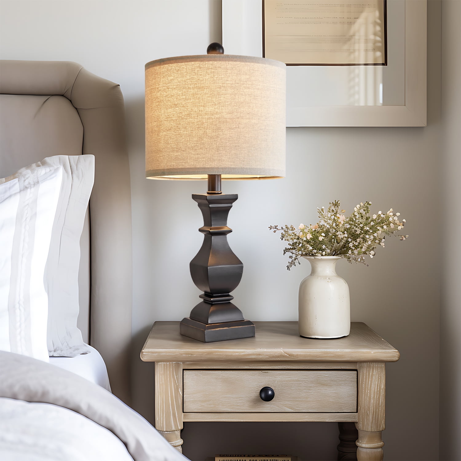 Oneach Retro Table Lamps Set of 2 Nightstands Lamps for Bedroom Living Room 20.5" Vintage Rustic Bedside Lamp - Image 3