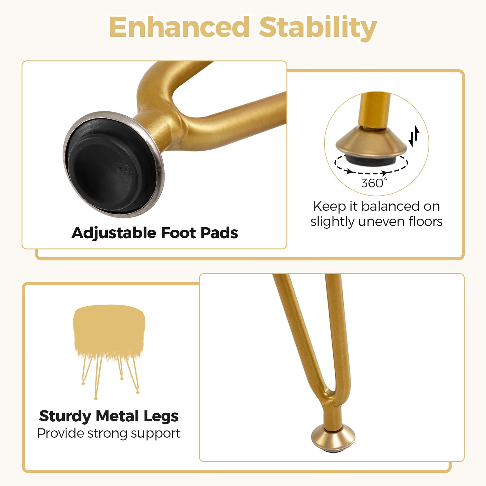 Gymax Vanity Chair Makeup Stool Furry Padded Seat Round Ottoman White - Image 8