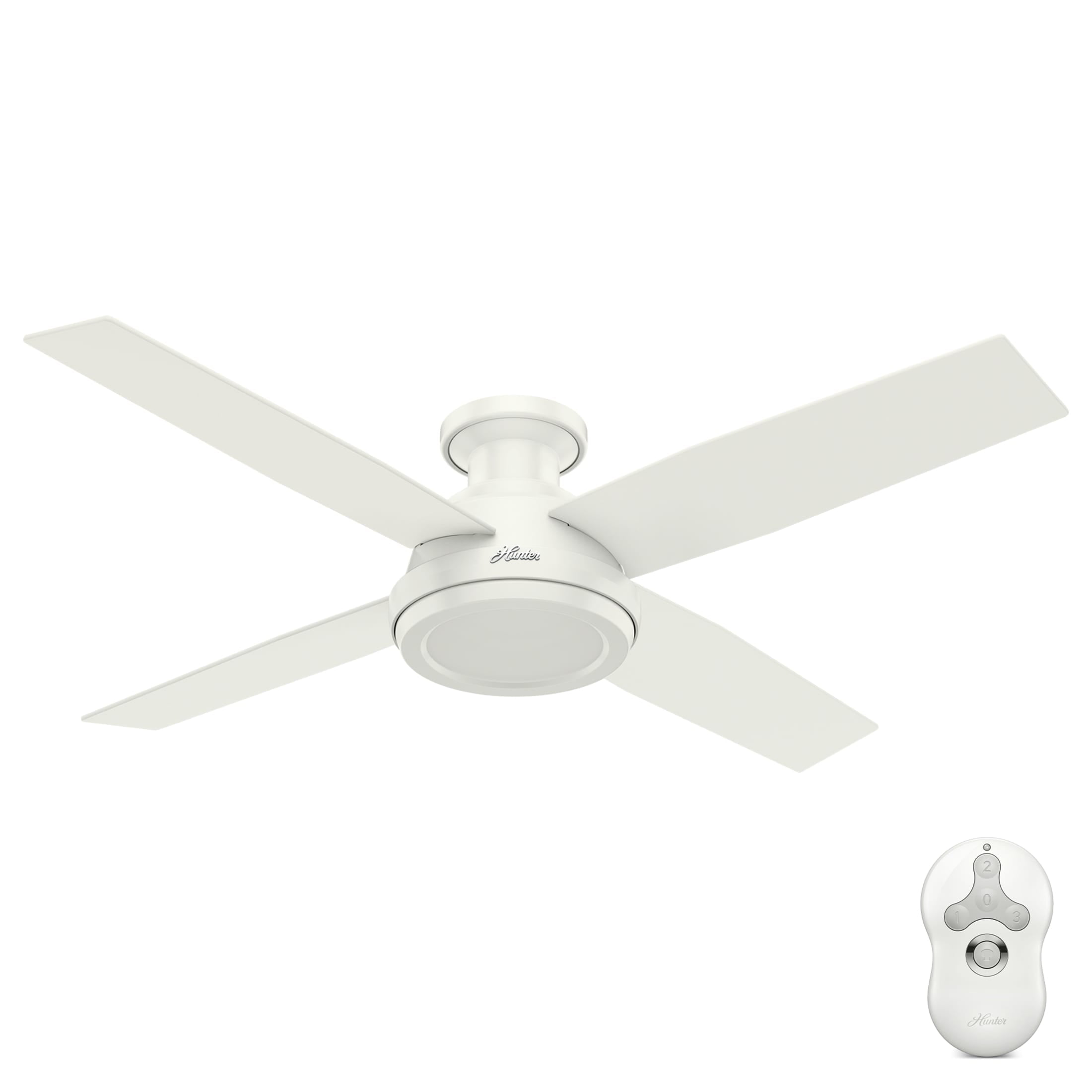 Hunter - Dempsey Indoor Low Profile Ceiling Fan, Remote, 52-inch, Fresh White, Modern-style, 3-speed WhisperWind Motor, 59248, for Living Rooms, Bedrooms - Image 3