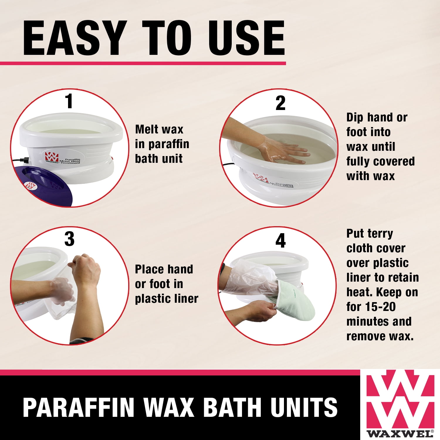 WaxWel Paraffin Wax Bath, Professional Home and Spa Soothing Moisturizing Therapy System, Wax Warmer, 65 Liners, 1 Thermal Hand Mitt, 1 Foot Bootie, 6 Pound Unscented Paraffin, Fragrance-Free - Image 3