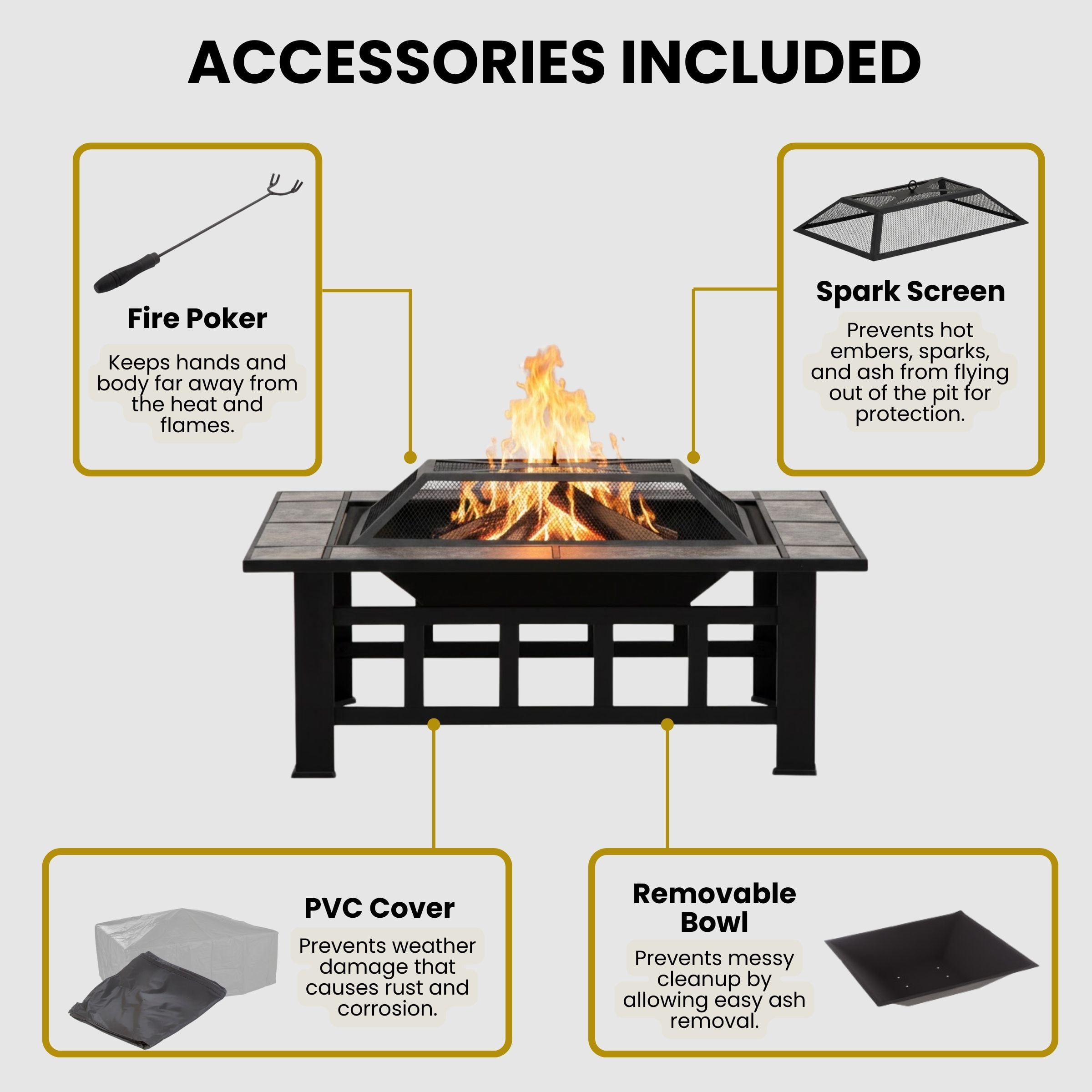 Pure Garden 37-Inch Outdoor Fire Pit with Screen, Cover, and Poker (Black) - Image 5