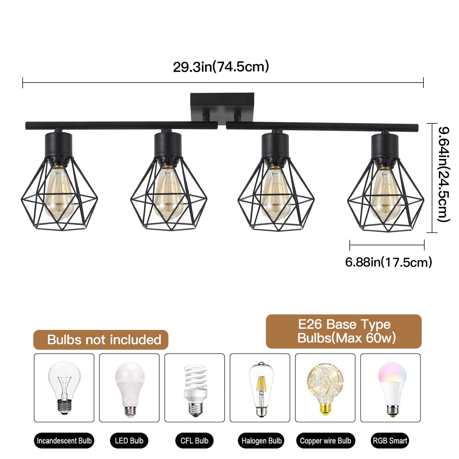 2" Contemporary Dimmable 4-Light Flush Mount Light, Black - Image 9