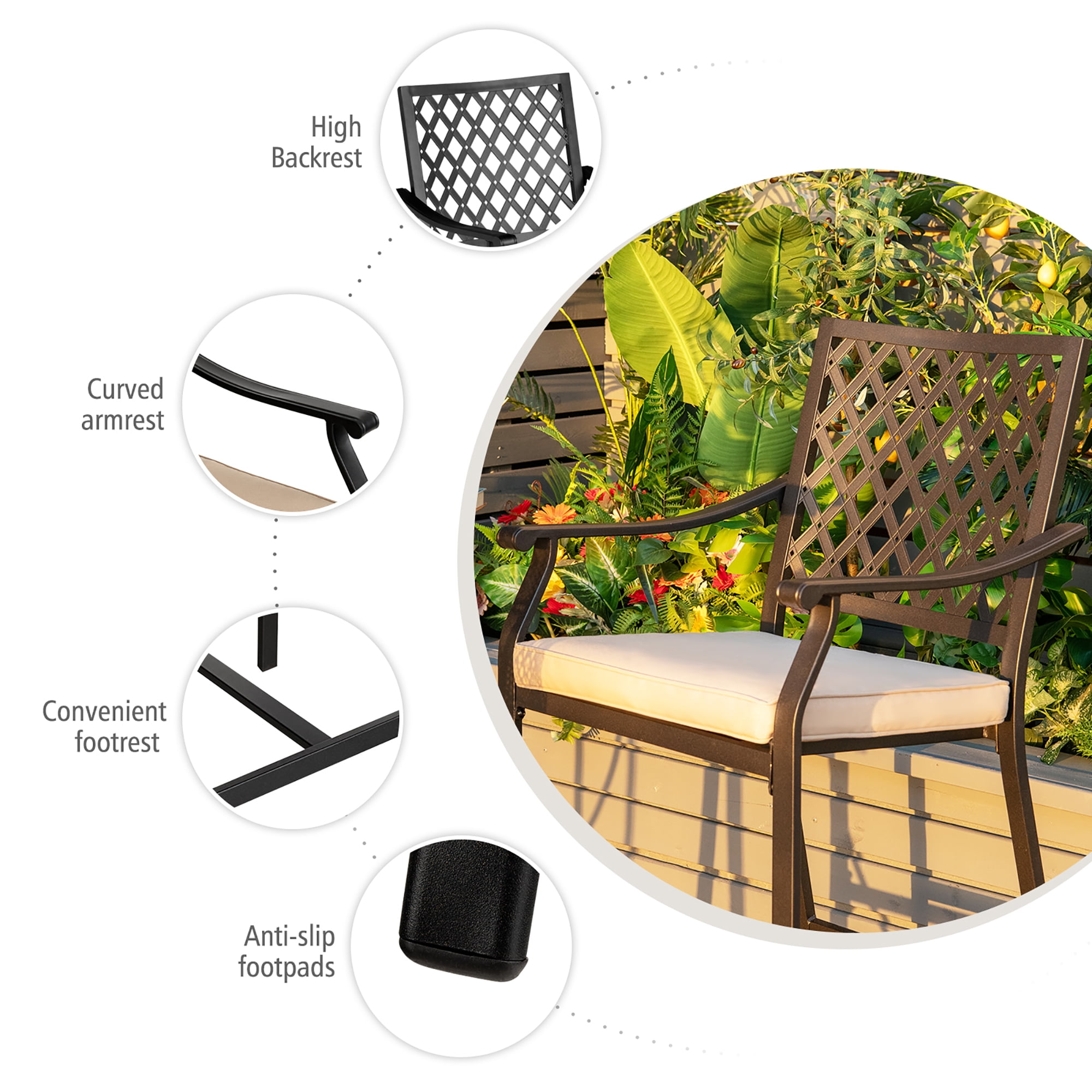 Costway 2PCS Patio Bar Stool Counter Height Cushioned Chair Armrest Garden Deck - Image 4