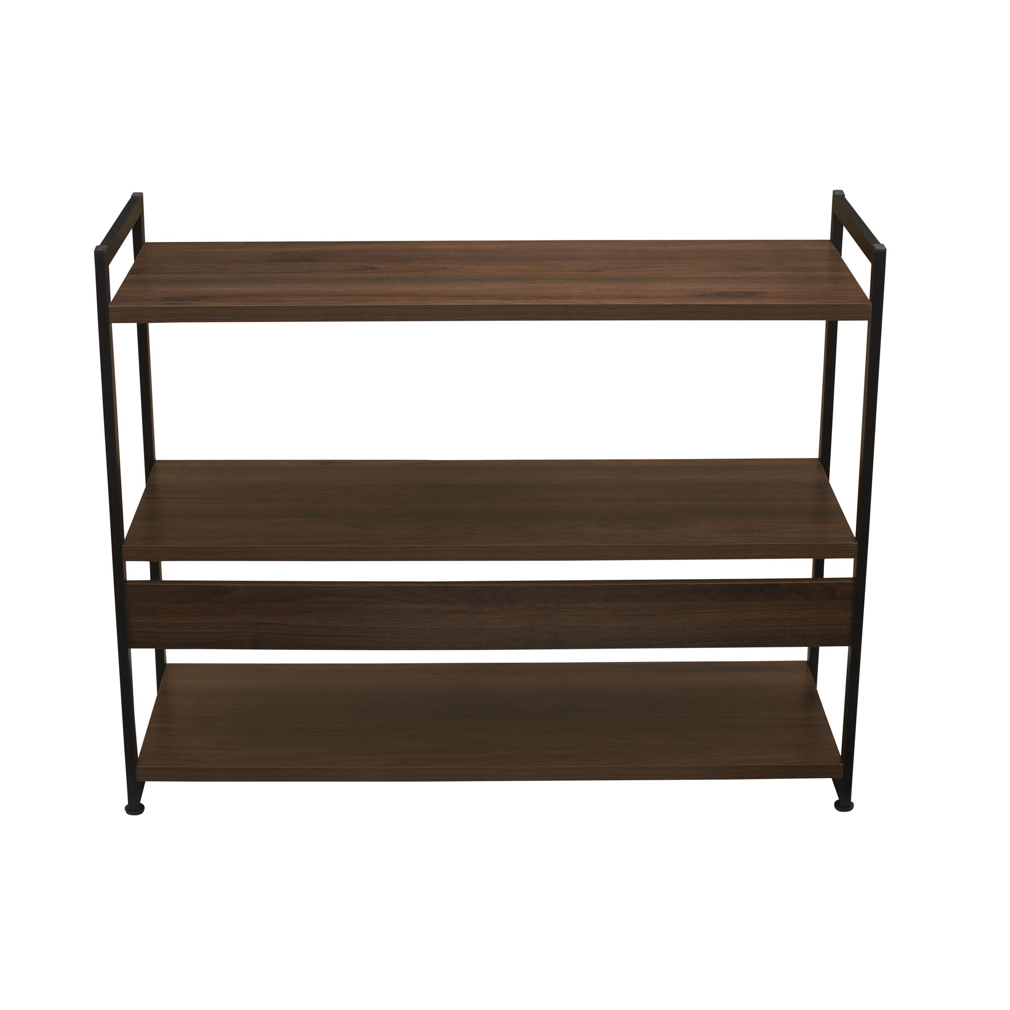 Household Essentials Jamestown Wide 3 Shelf Open Storage Bookshelf Mid Century Walnut Wood Grain and Black Metal - Image 6