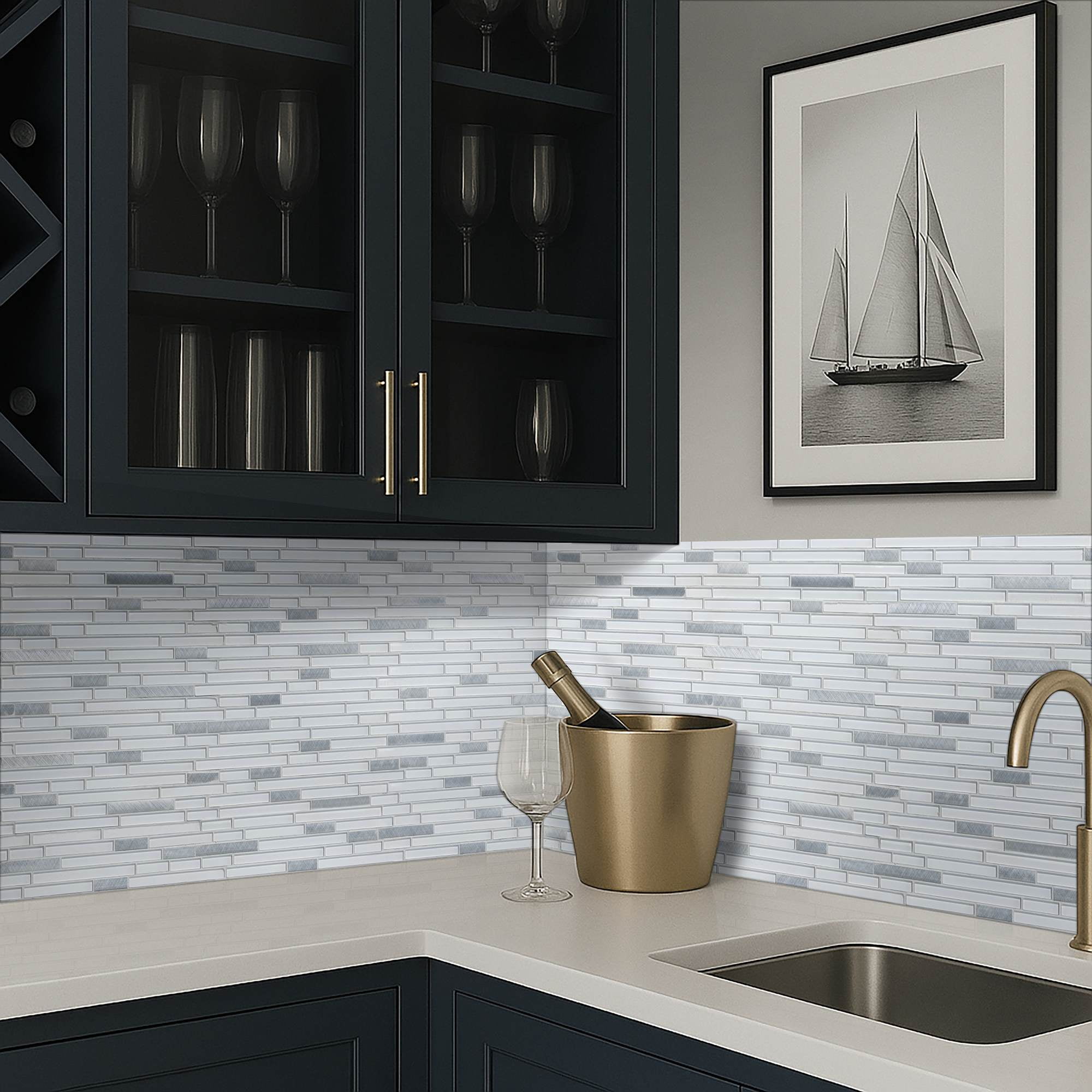 Lucid Sky Interlocking 11.81 in. x 12 in. x 4mm Glass Metal Mesh-Mounted Mosaic Tile (19.6 sq. ft. / case) - Image 7