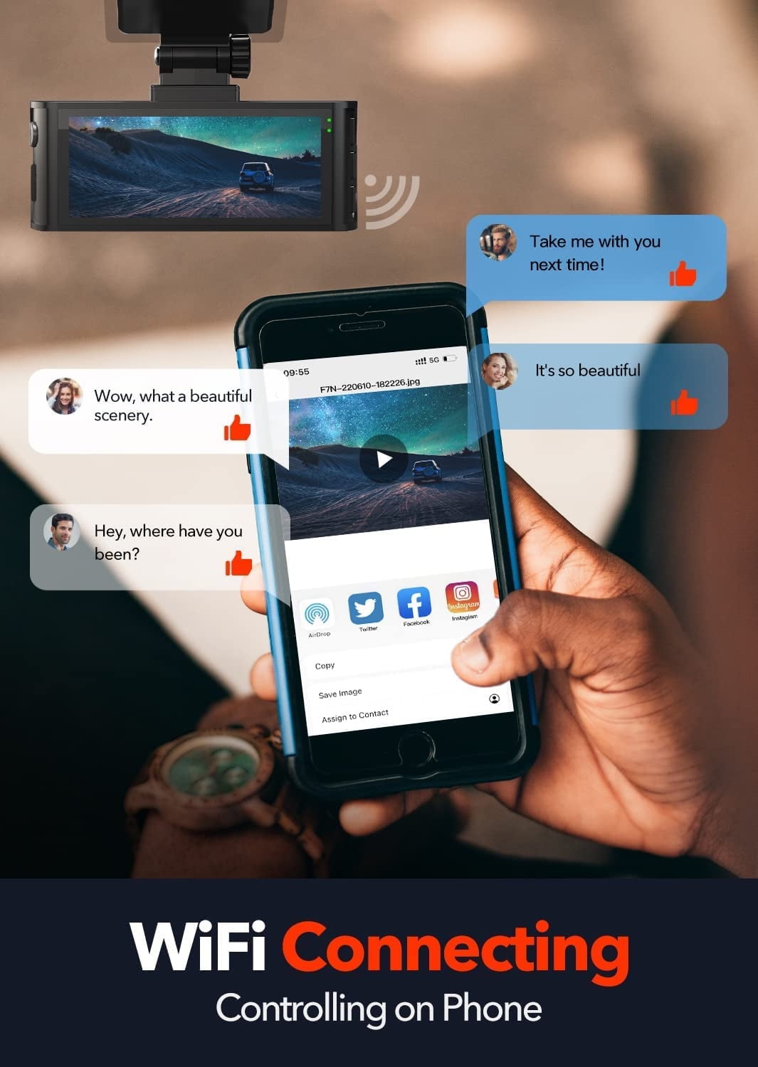 REDTIGER 4K Dash Cam, Dual Dash Camera Built-in WiFi & GPS, 4K Front and 1080P Rear with Night Vision, Support 256GB Max - Image 8
