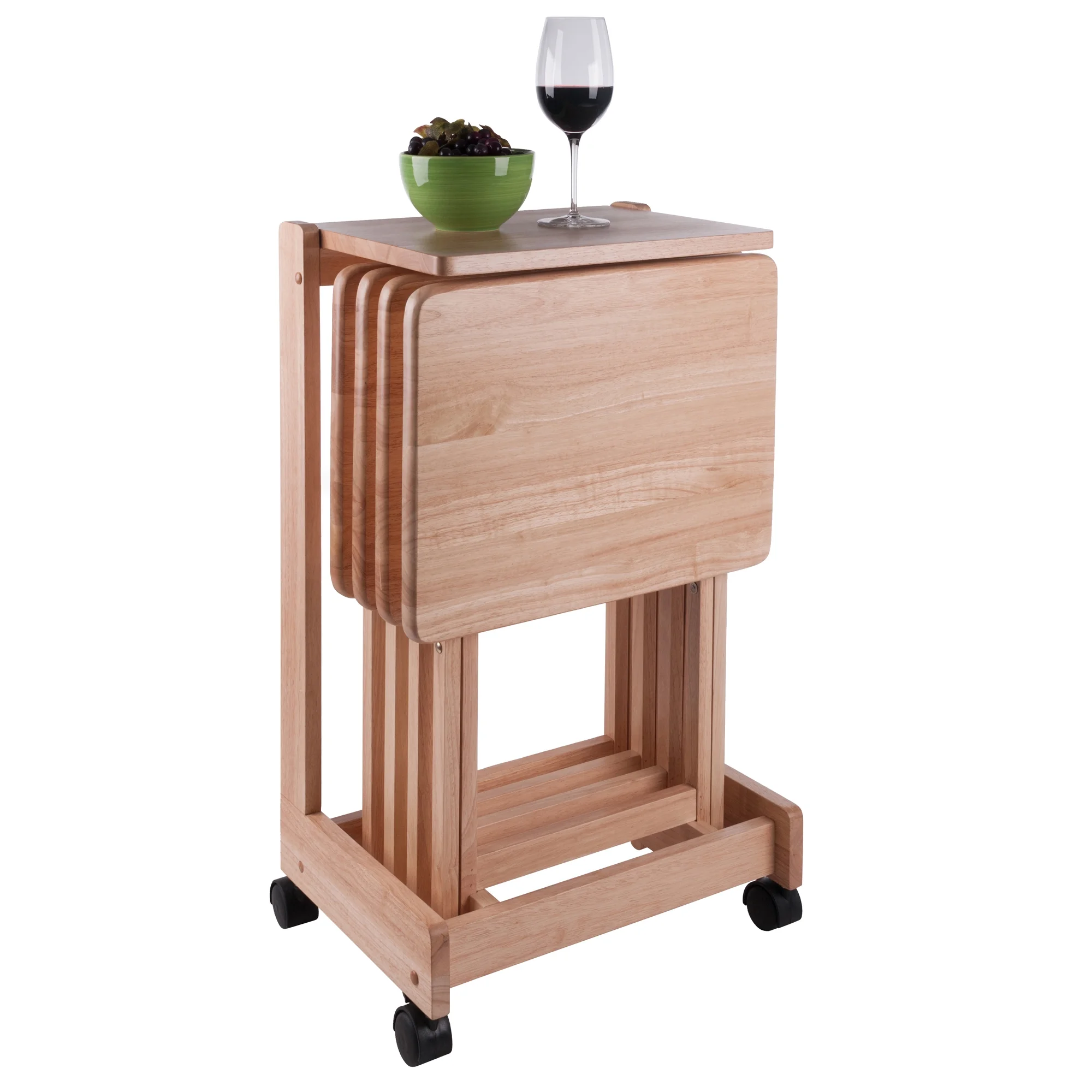 Winsome Brienda 5-Piece Snack Table Set, Serving Cart, Natural Finish - Image 5