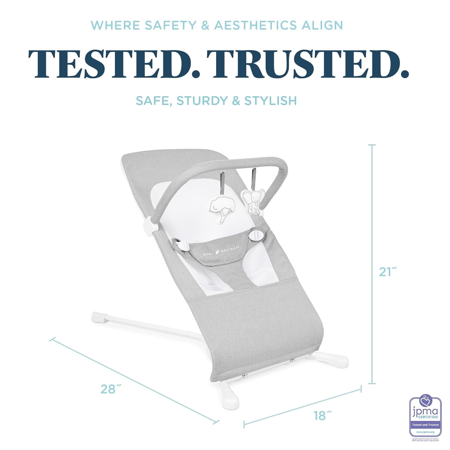 Baby Delight Highland Portable Baby Bouncer, 3-Position, Infants 0-6 Months, Pebble Grey (Unisex) - Image 7