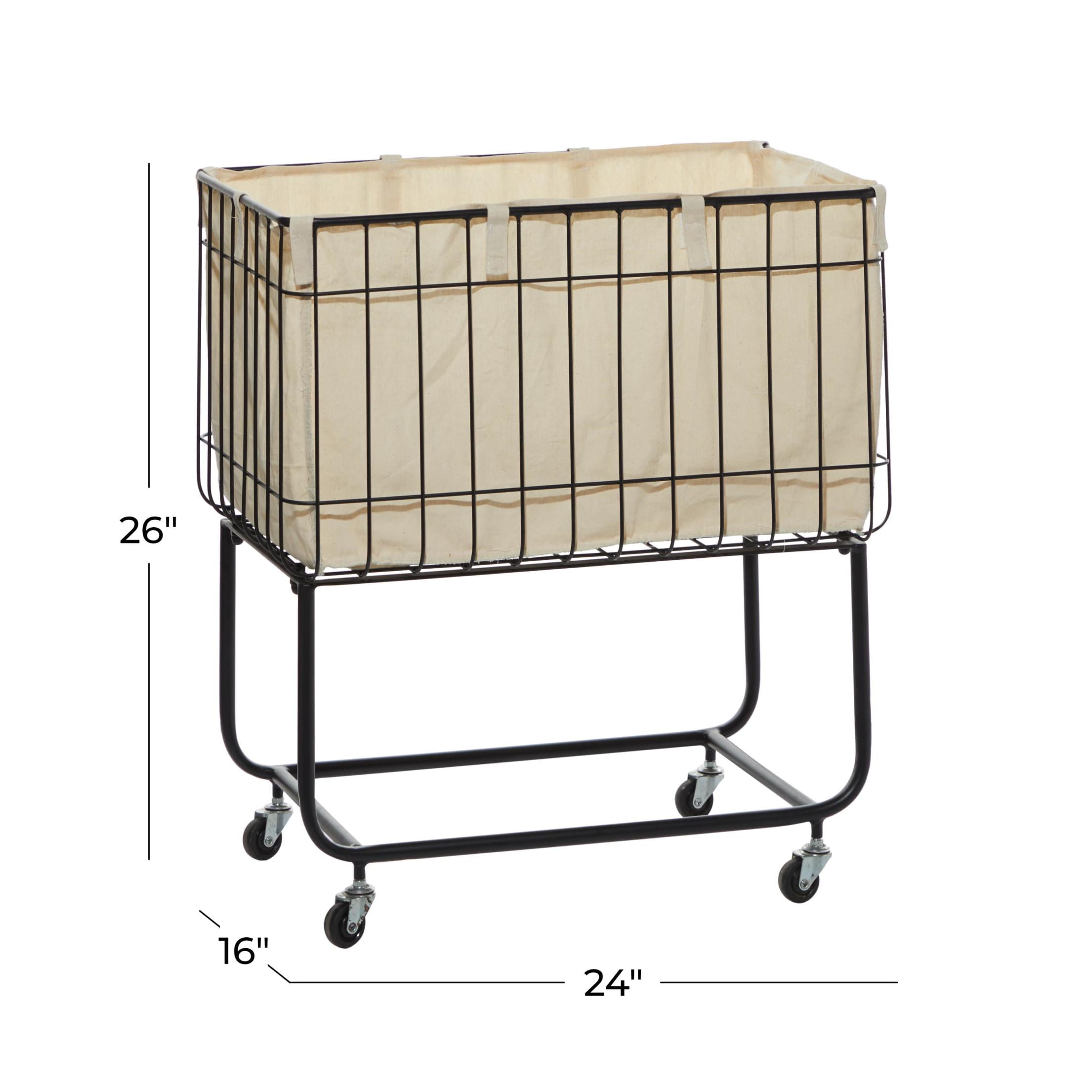 DecMode Black Metal Deep Set Wire Basket Storage Cart with Wheels and Fabric Lining - Image 3
