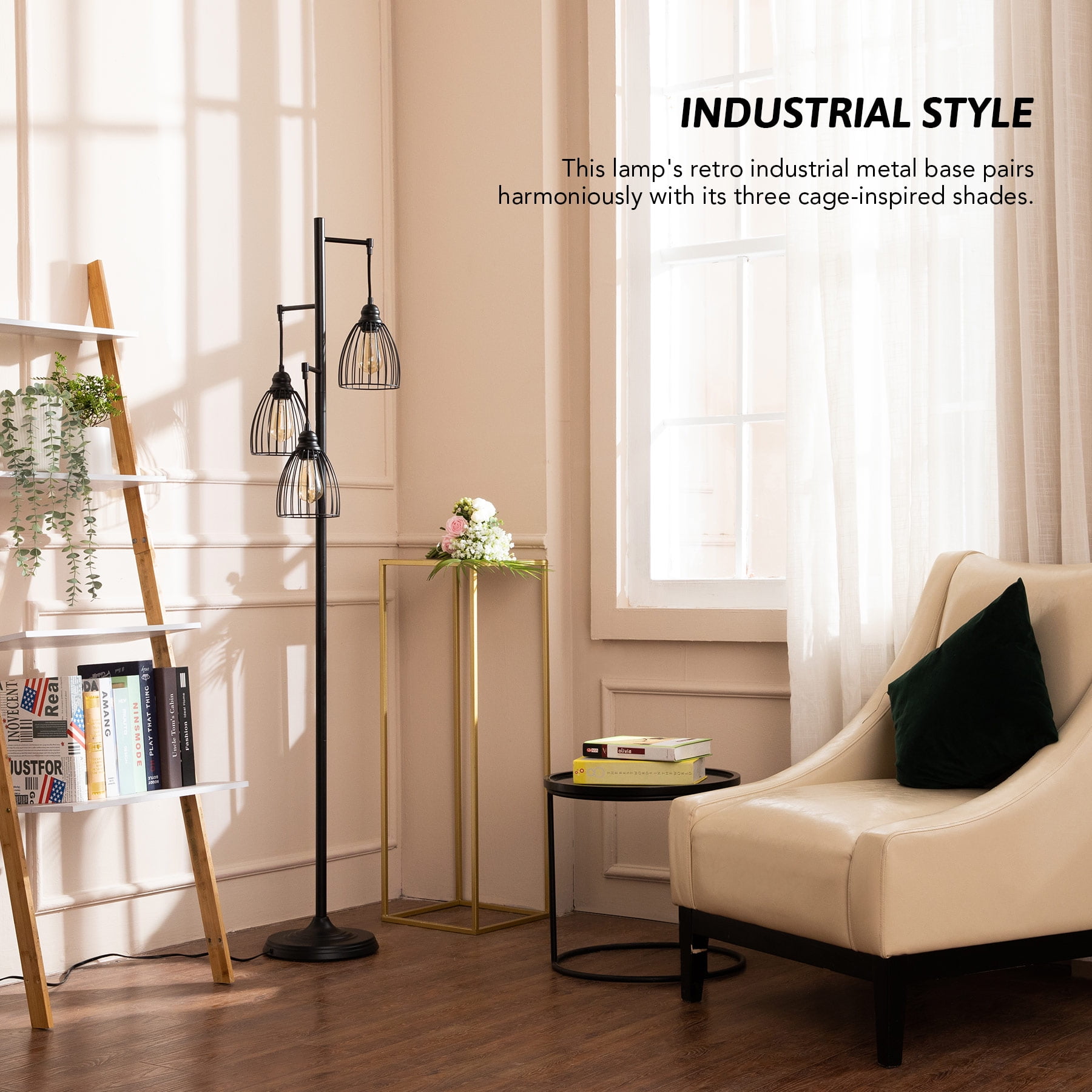 Bestco 67" Industrial Floor Lamp with 3 Hanging Lights, Black - Image 7