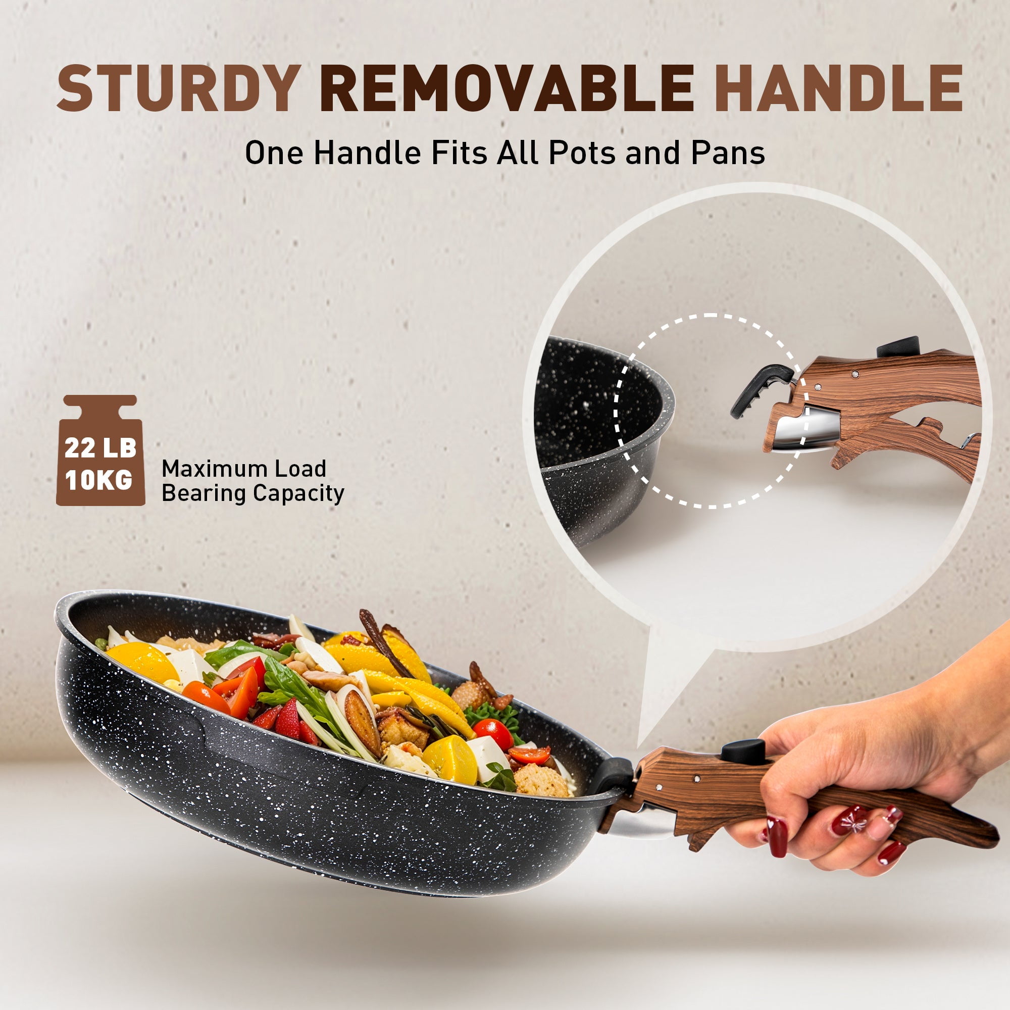 MF Studio 10 Pieces Removable Handle Nonstick Cookware Set, Induction-Safe Granite Pots and Pans, Black - Image 8