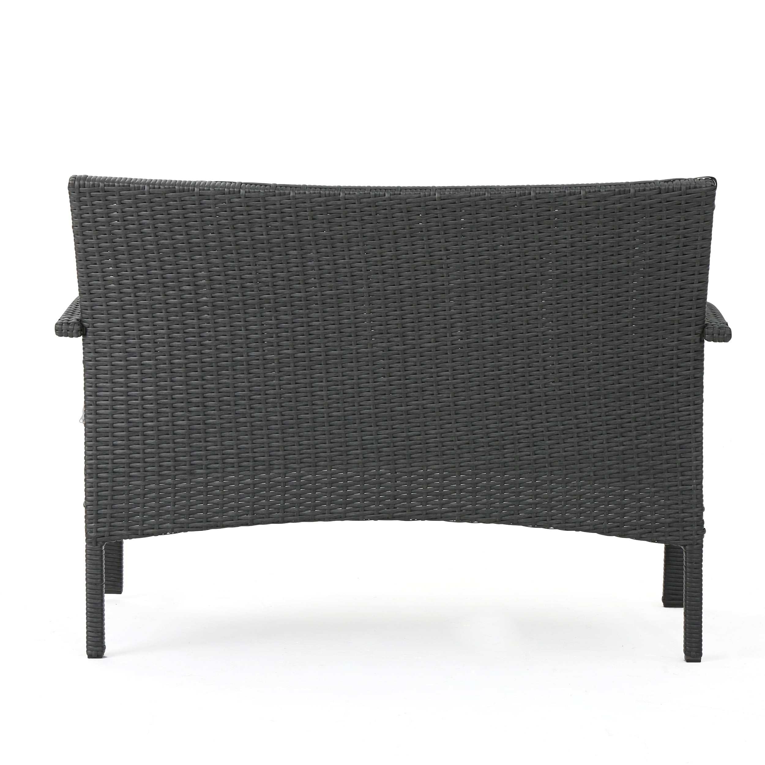 Zanoah Outdoor 4 Piece Wicker Chat Set with Water Resistant Cushions, Grey, Silver - Image 6