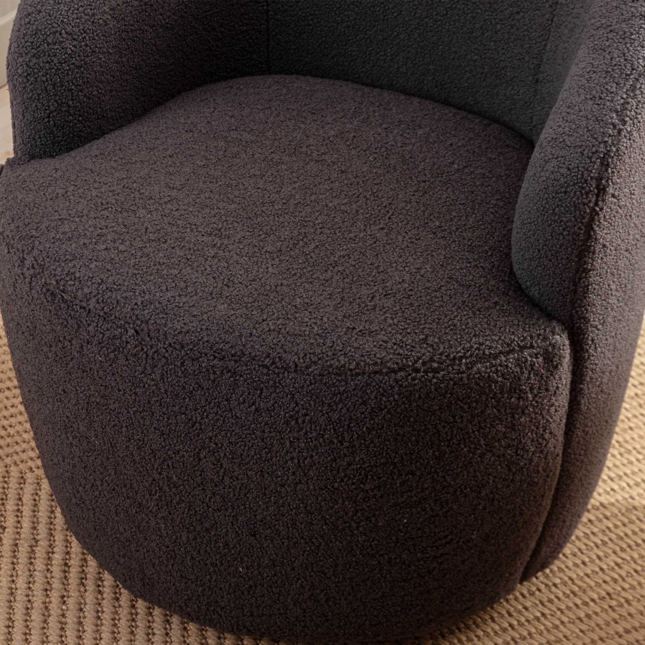 PORKISS Swivel Accent Chair, Armchair with Teddy Fabric, Barrel Chair with Black Powder Coating Metal Ring for Living Room, Bedroom, Dark Gray - Image 5