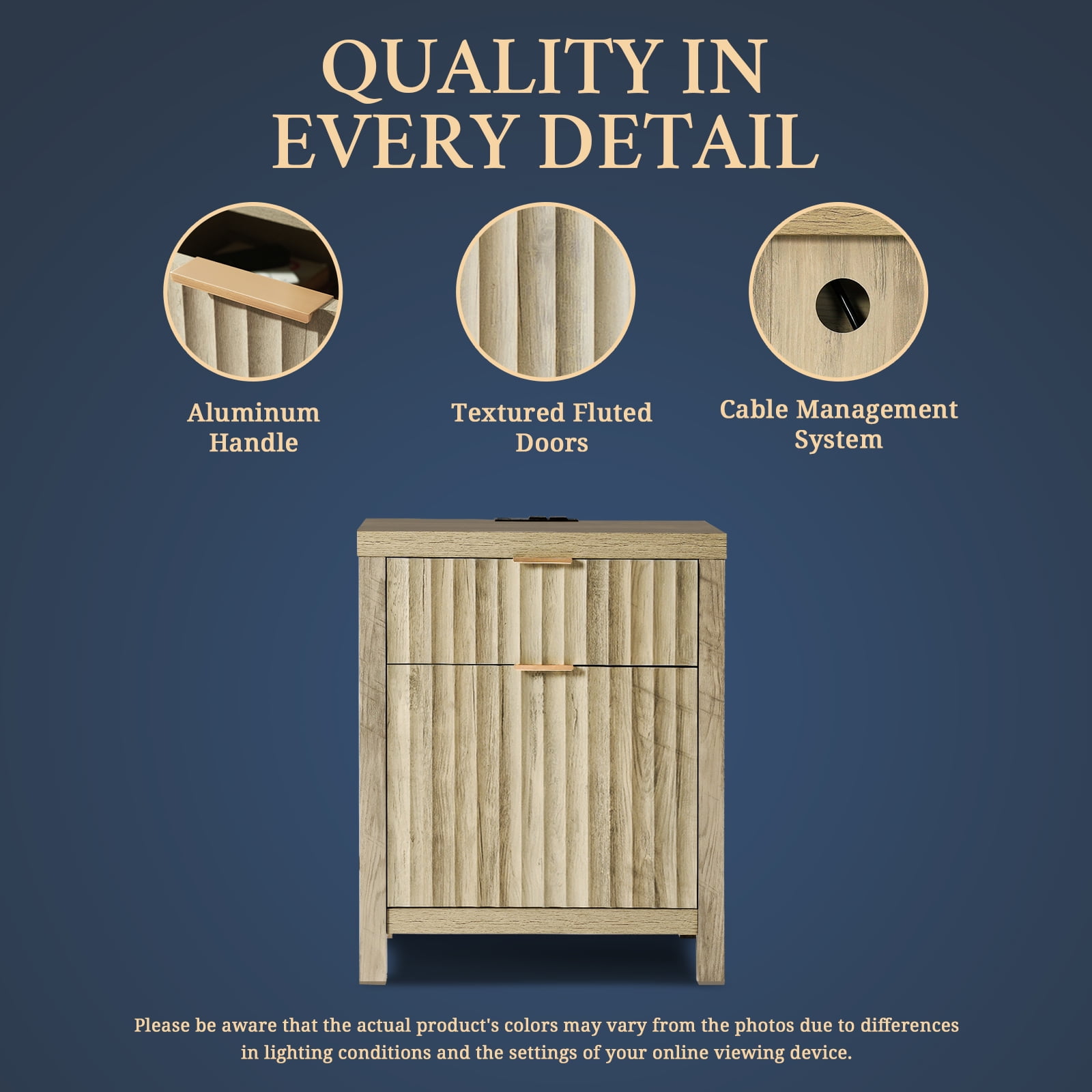 OAKHAM 2 Drawer Nightstands with Charging Station, Farmhouse Bedside Tables with usb, Set of 2 - Image 3