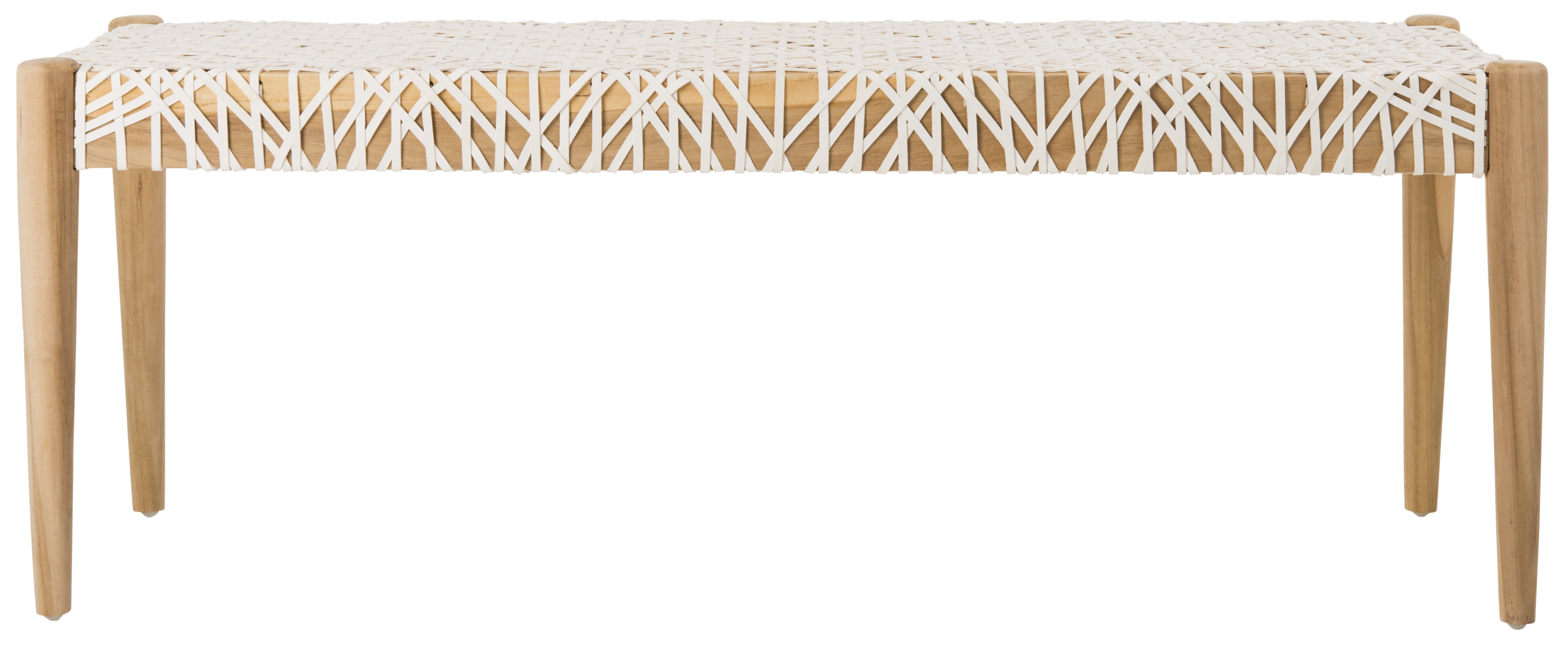 SAFAVIEH Bandelier Cowhide Leather Weave Tufted Bench, Natural/Off-White - Image 7