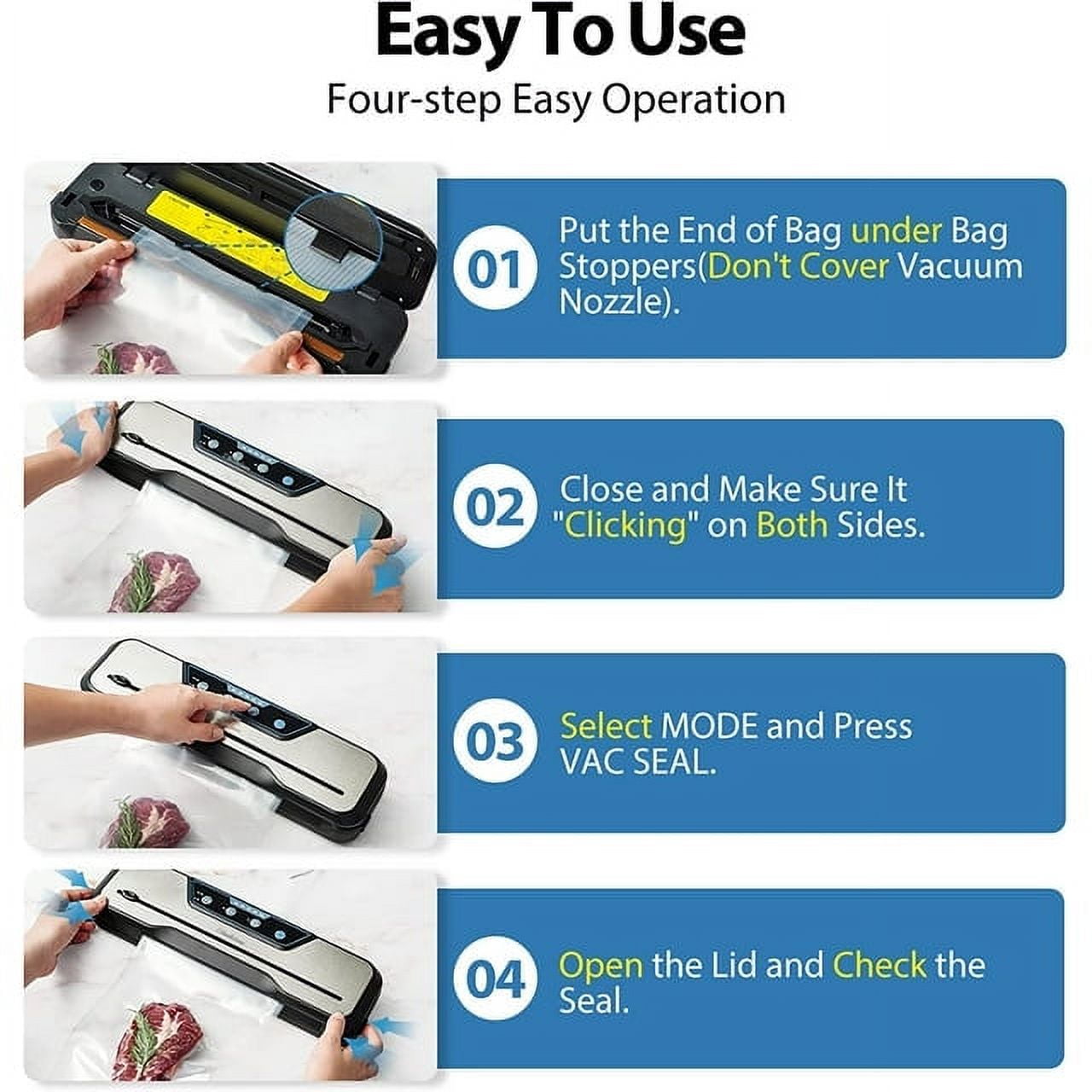 Vacuum Sealer Machine, Aeitto 8-in-1 Air Sealing Food Vacuum Sealer with Starter Kit& 2-Year Warranty, Vacuum Sealing for Food Storage, Build-in Cutter,EXT-VAC - Image 7