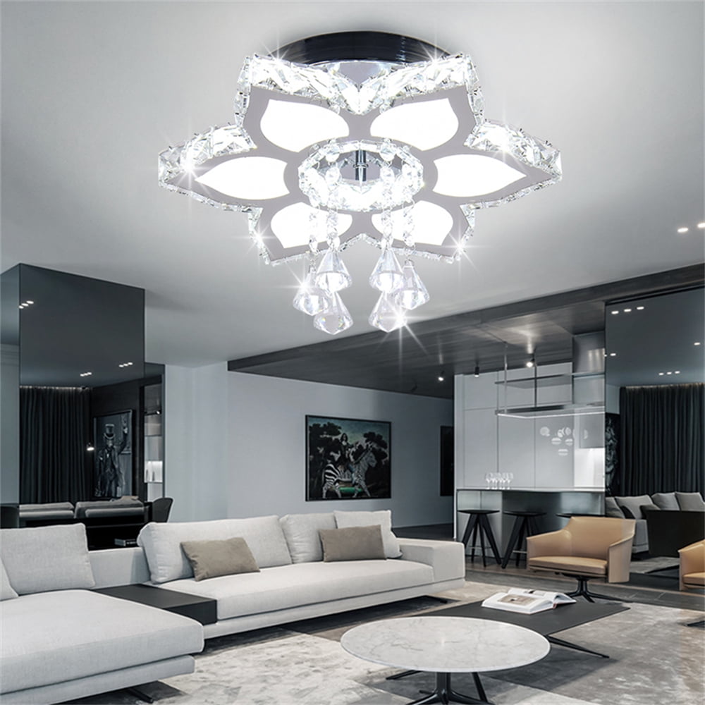 FRIXCHUR Crystal Chandelier Modern LED Flower Shape Chandeliers Flush Mount Chandelier for Bedroom Living Room Dining Room Foyer Closet (Cool White) - Image 5