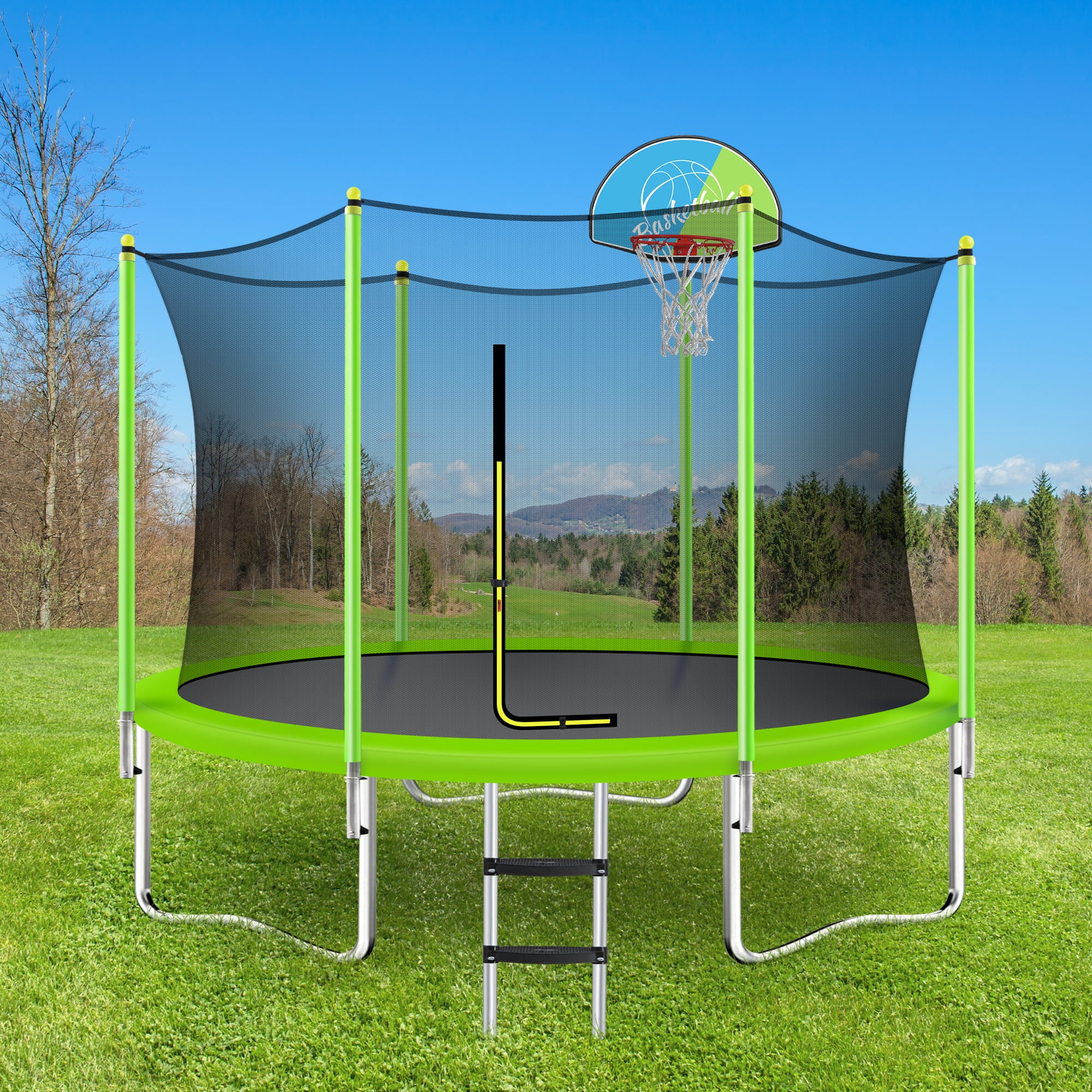 EUROCO 10FT Trampoline for Kids, Basketball Hoop and Ladder, Outdoor Kids Trampoline with Safety Enclosure,Fast Assembly for Backyard Fun - Image 5